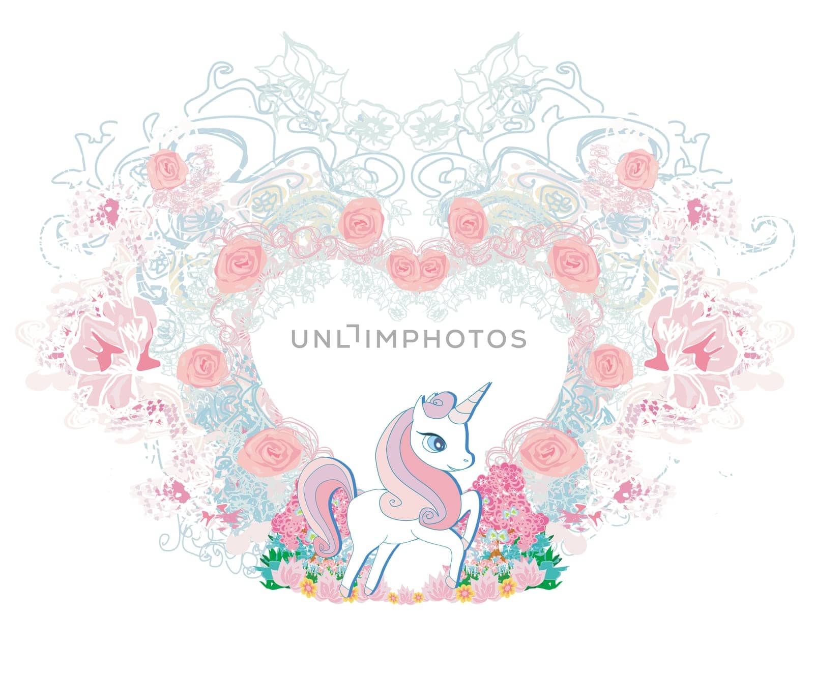 vintage elegant ornamental heart-shaped frame with unicorn