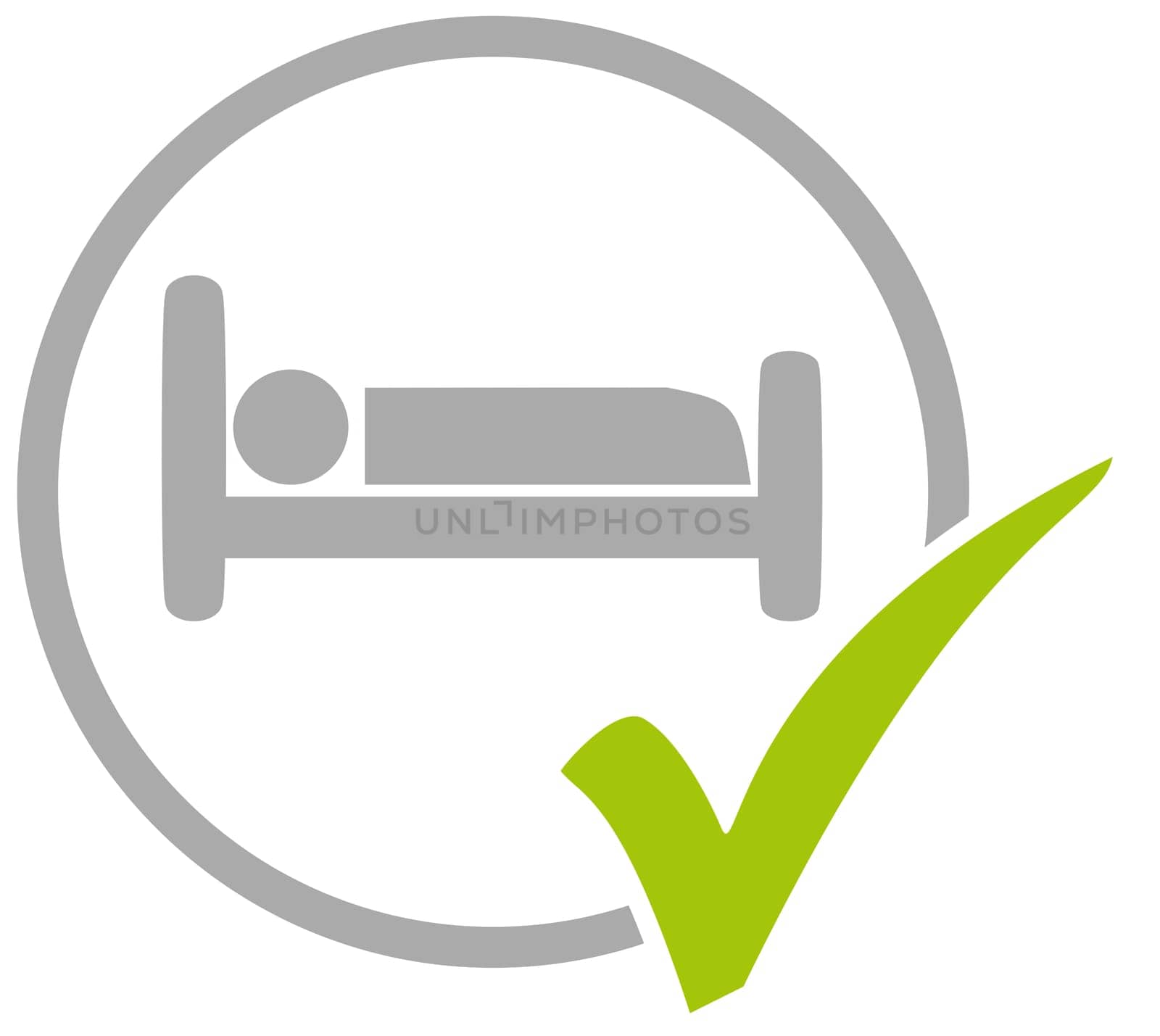 Grey circle icon with green tick showing Bed or Hotel