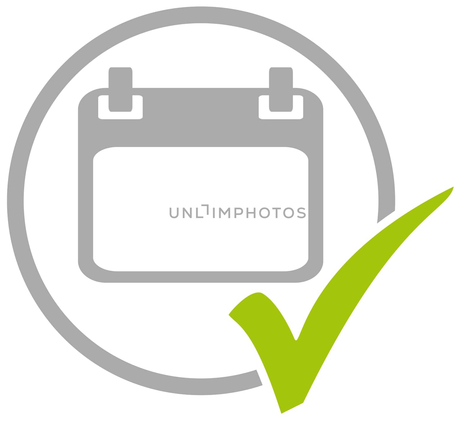 Grey circle icon with green tick showing Calendar