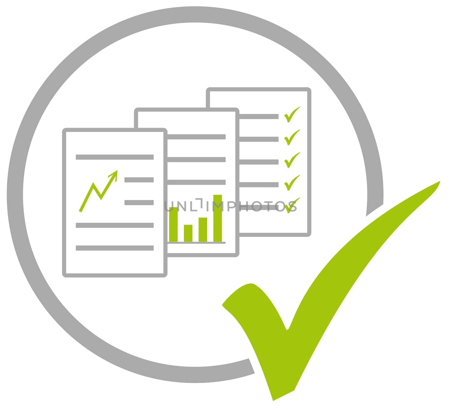 Grey circle icon with green tick showing Business Papers