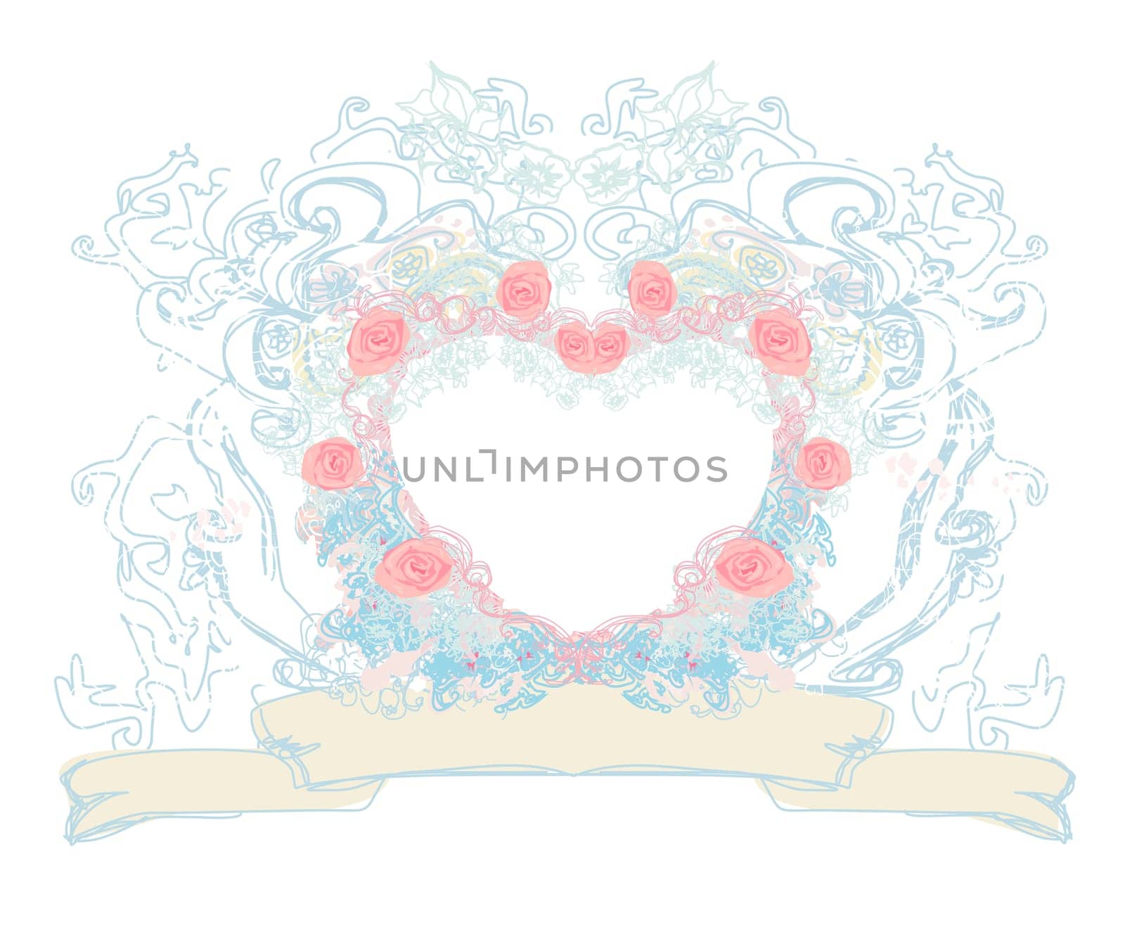 stylish wedding invitation card with vintage ornament heart-shaped frame
