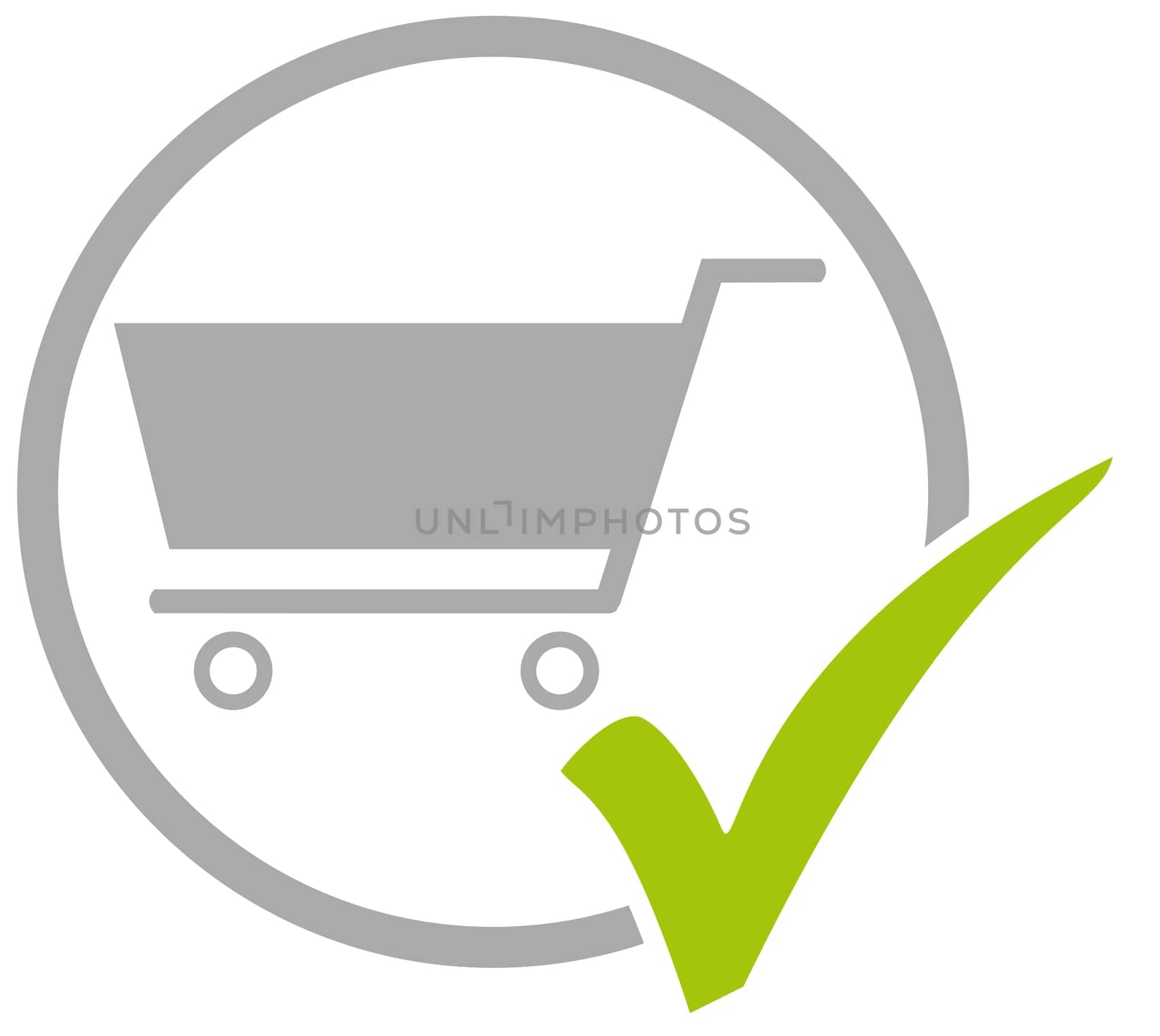 Grey circle icon with green tick showing Shop, Supermarket or Onlineshop