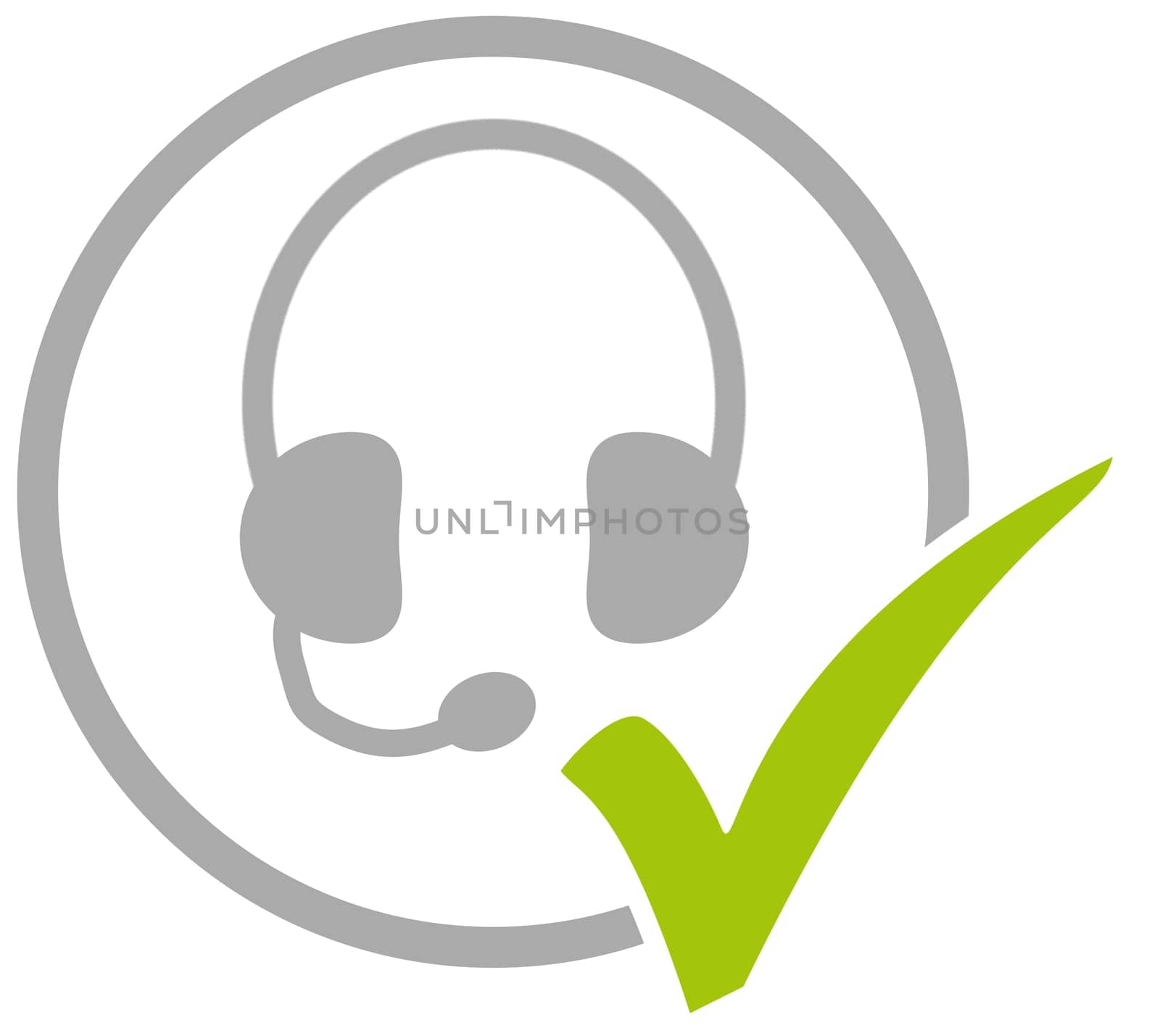 Grey circle icon with green tick showing Headset
