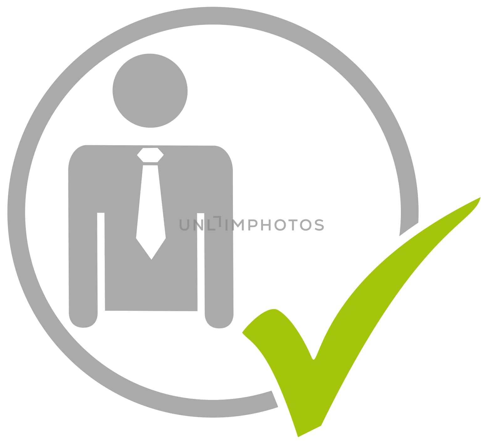 Grey circle icon with green tick showing Business Man
