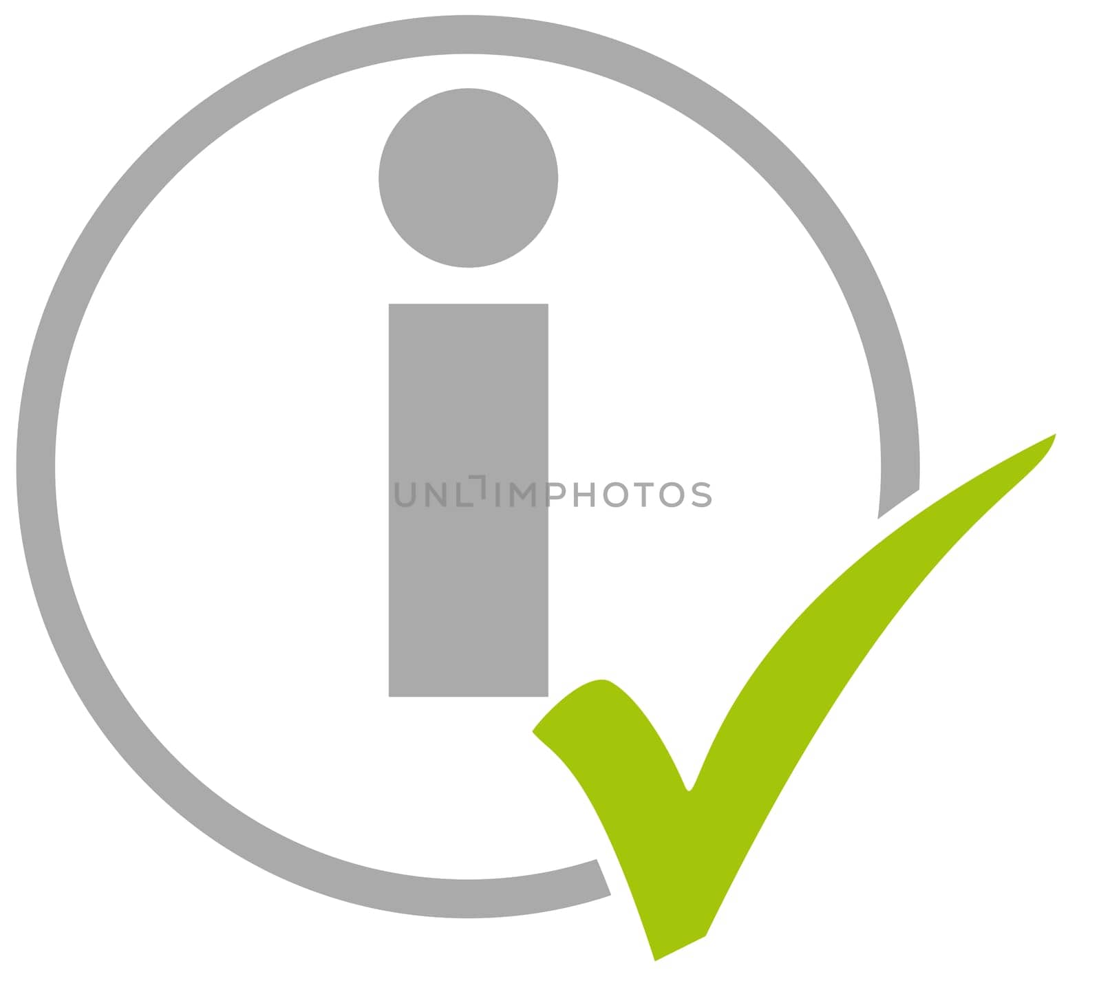 Grey circle icon with green tick showing Information