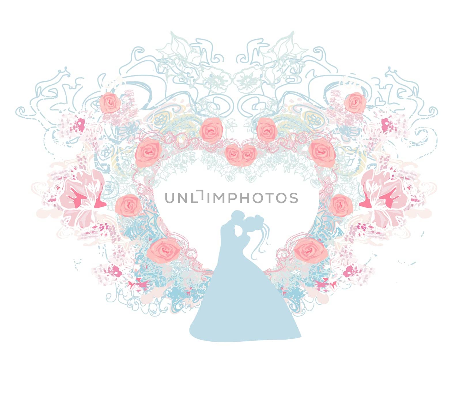 stylish wedding invitation card with vintage ornament heart-shaped frame