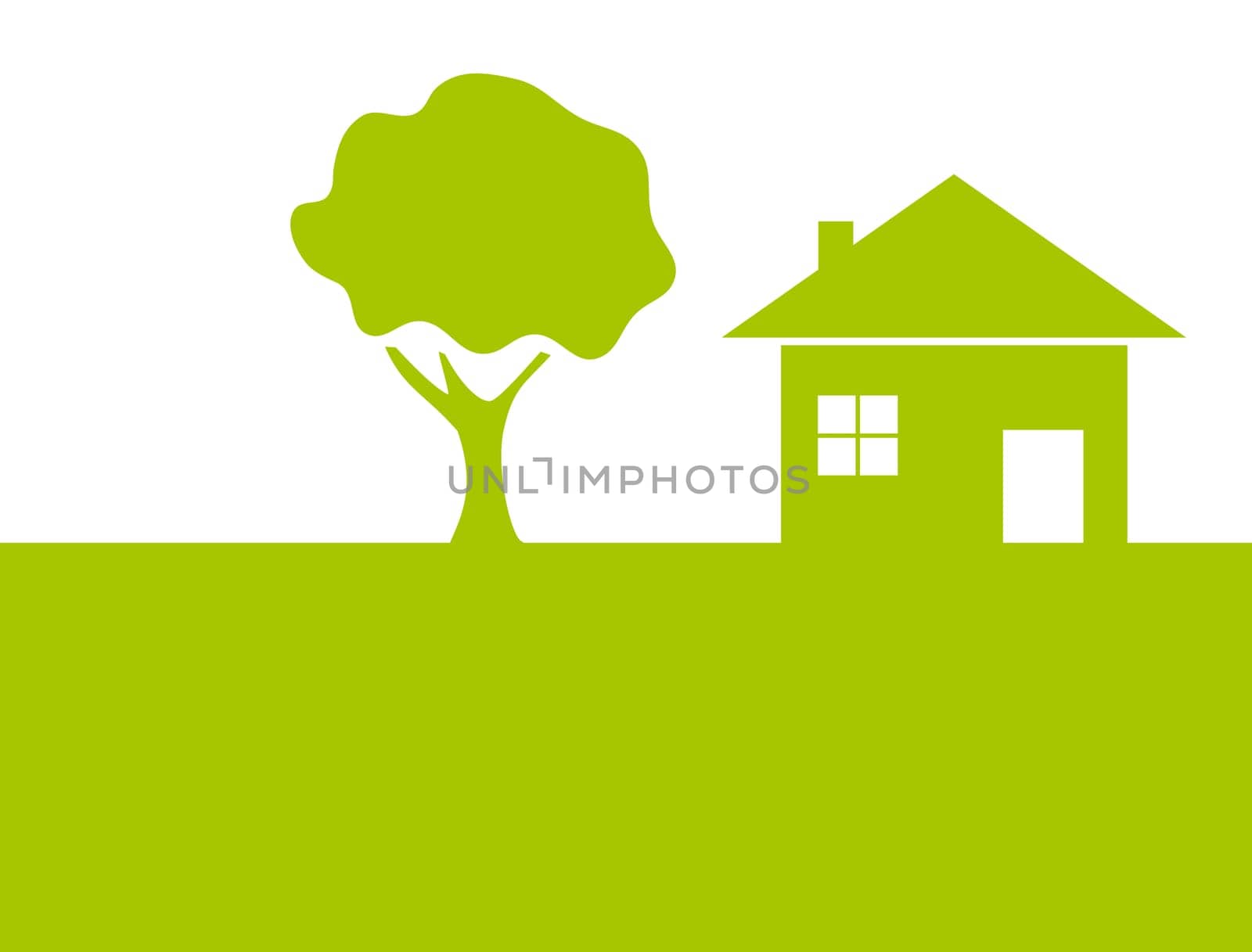 Simple green background illustration: House, Home or Real Estate