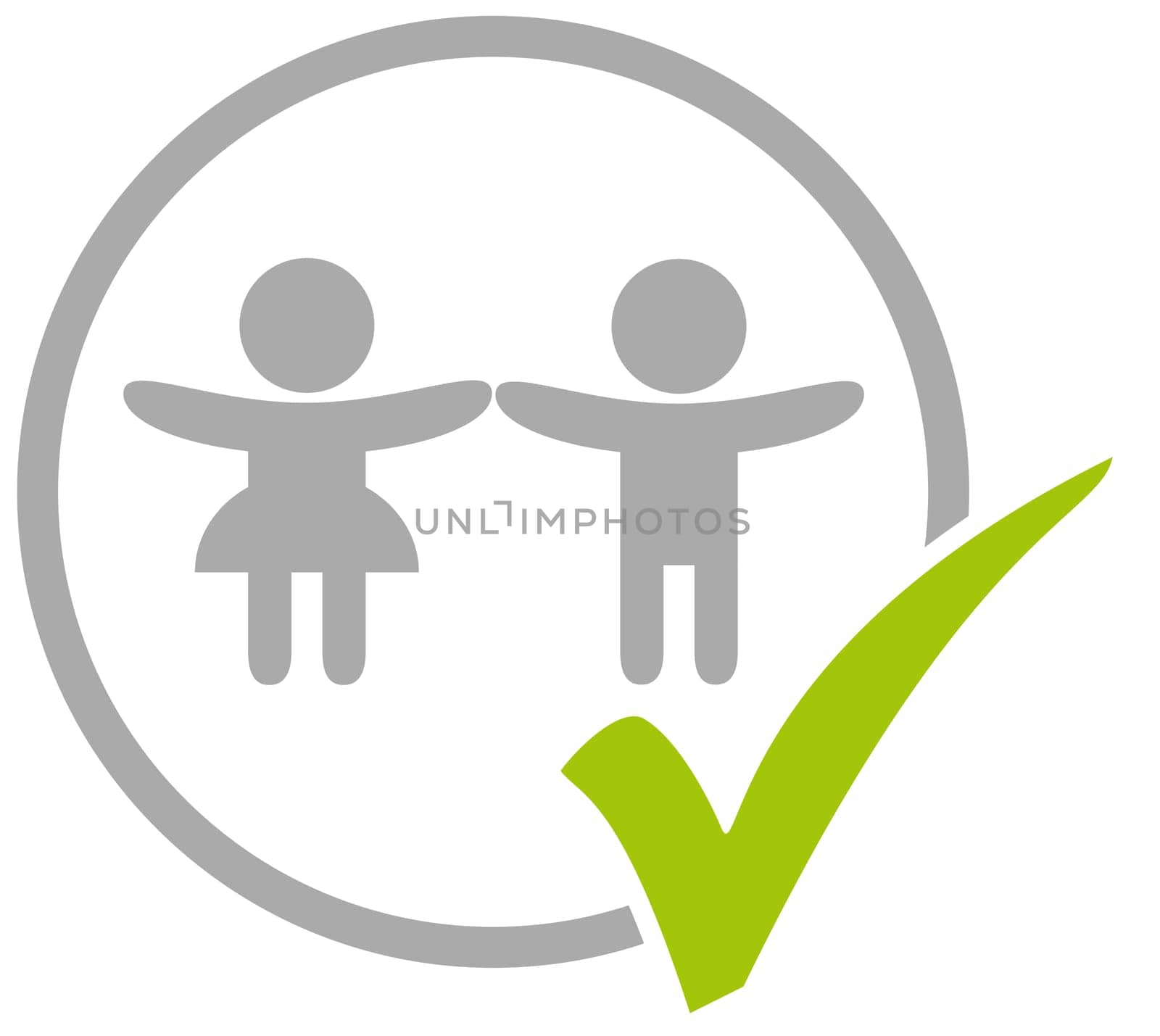 Grey circle icon with green tick showing two children