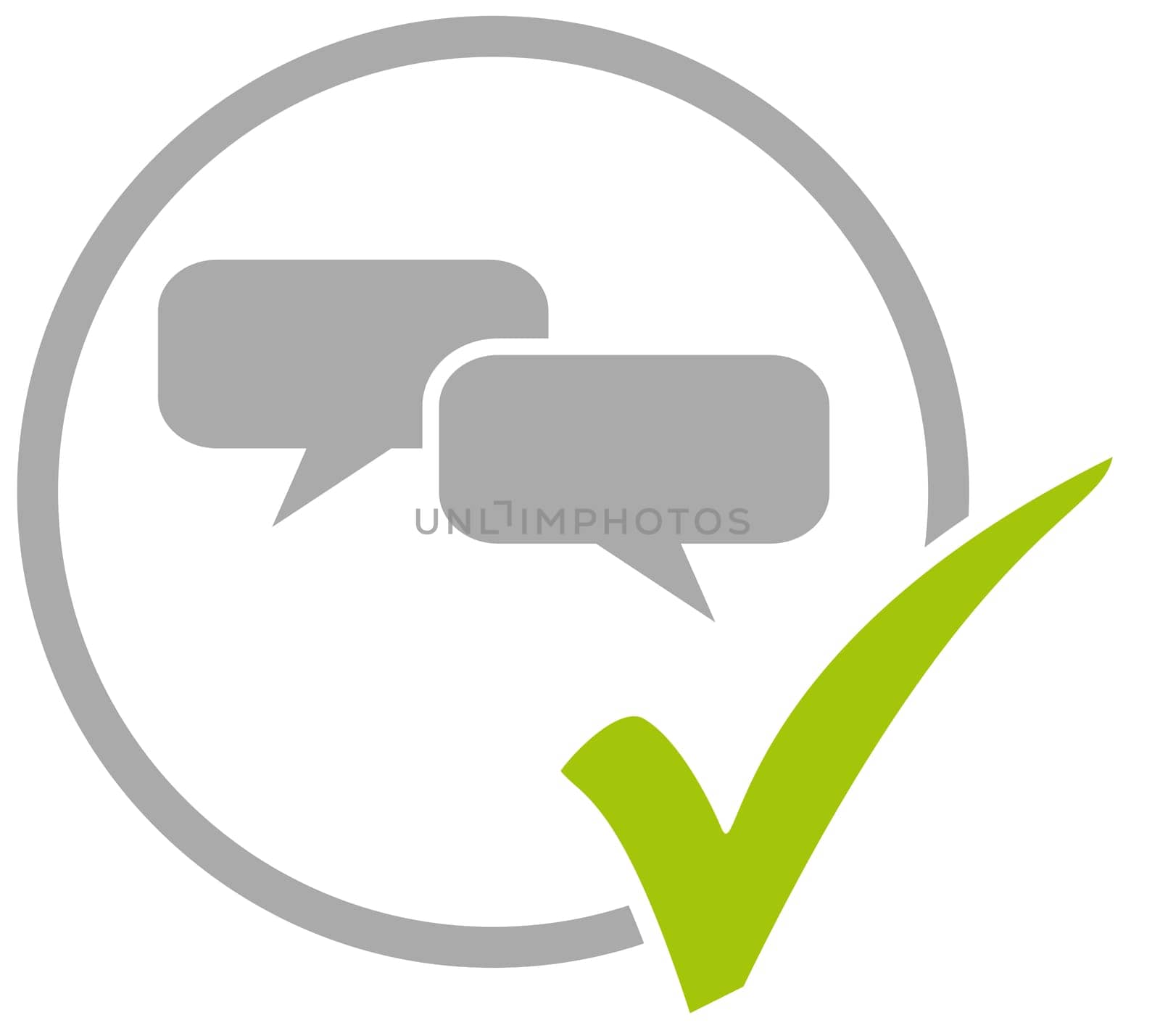 Grey circle icon with green tick showing Chat or Communication