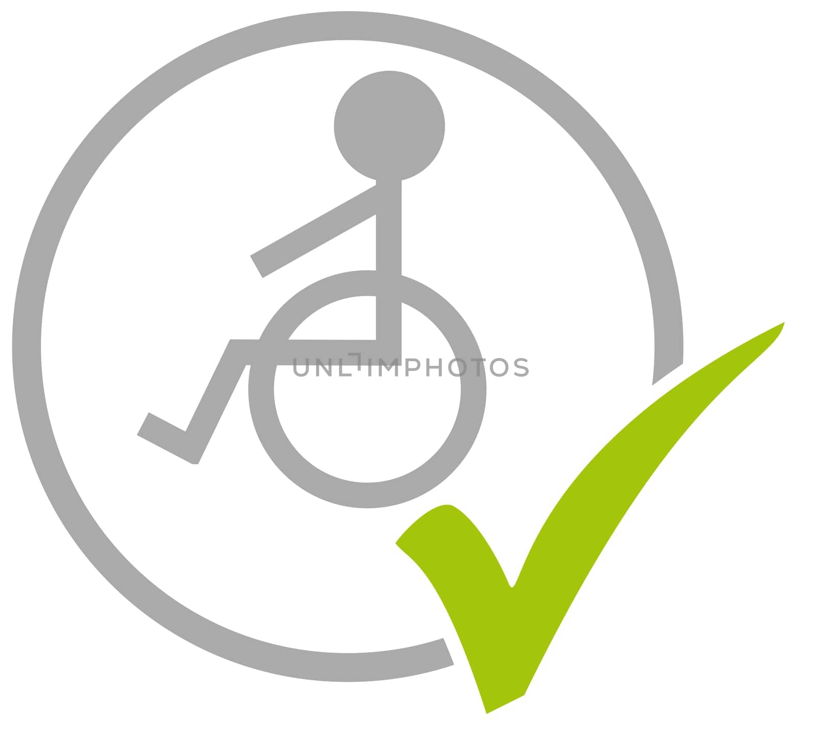 Grey circle icon with green tick showing Wheelchair