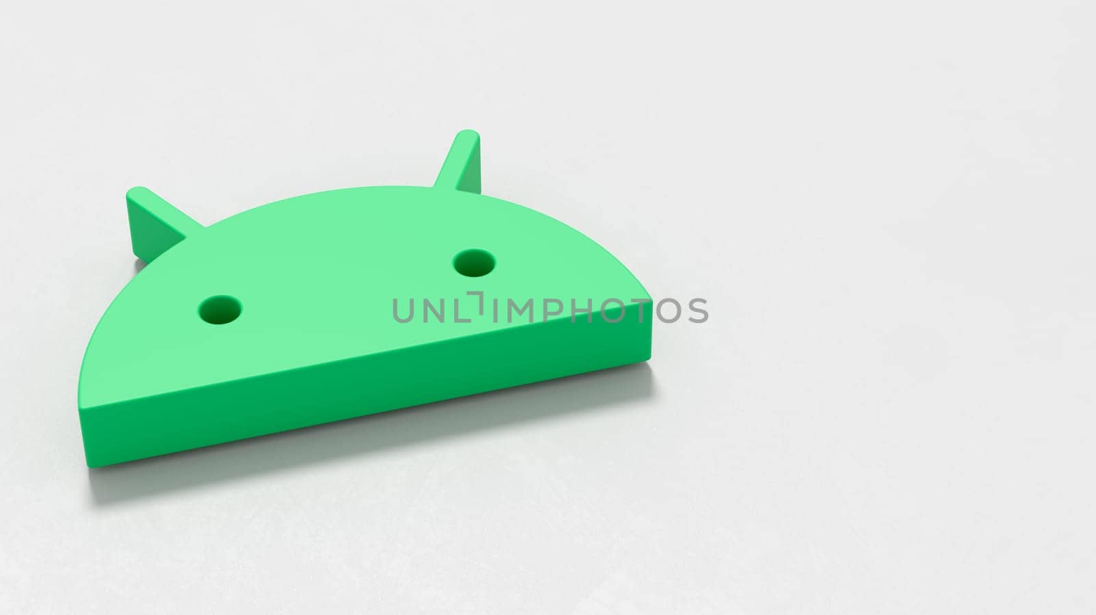 Android Logo 3D Symbol Shape on Plastered Light Grey Background with Copy space 3D Illustration