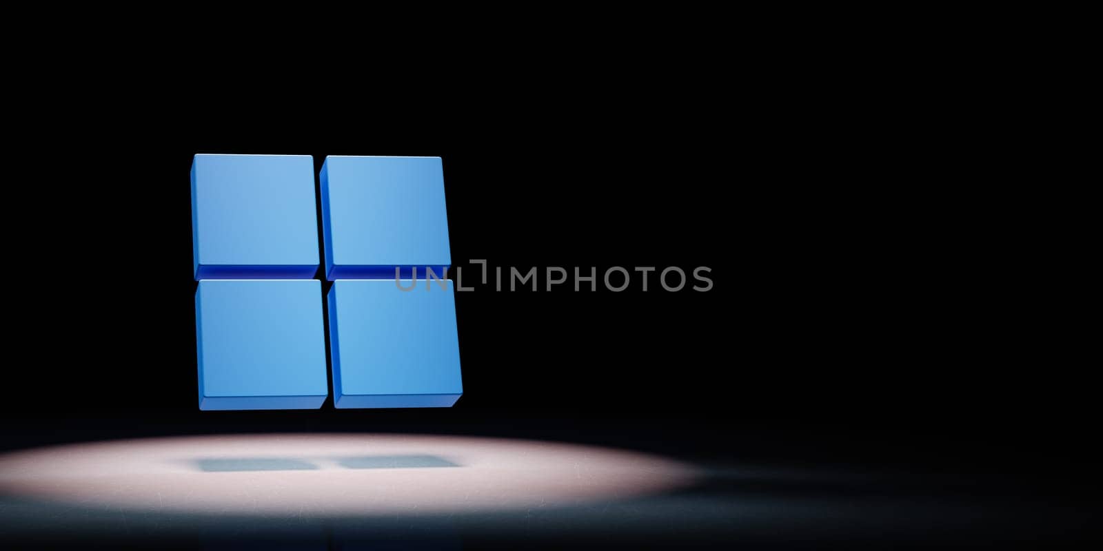 Windows Logo 3D Symbol Shape Spotlighted on Black Background with Copy Space 3D Illustration