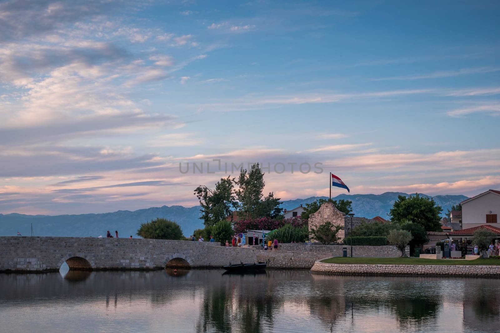 Historic Nin town, bridge and gate, Dalmatia, Croatia