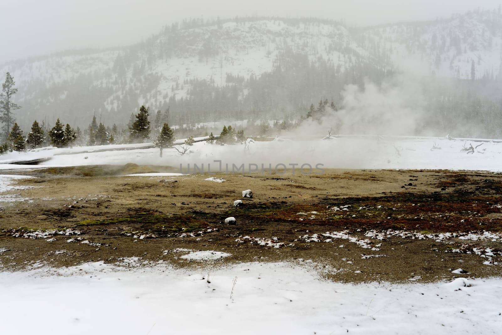 Geothermal pool in winter Yellowstone National Park