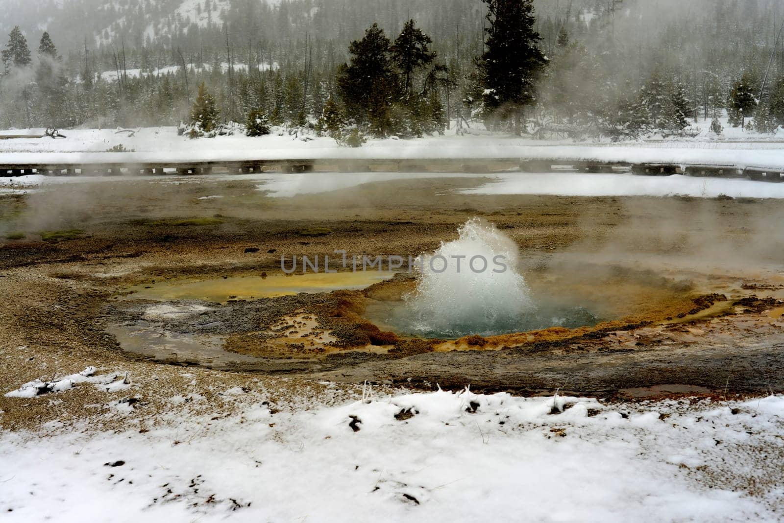 Geothermal pool in winter Yellowstone National Park