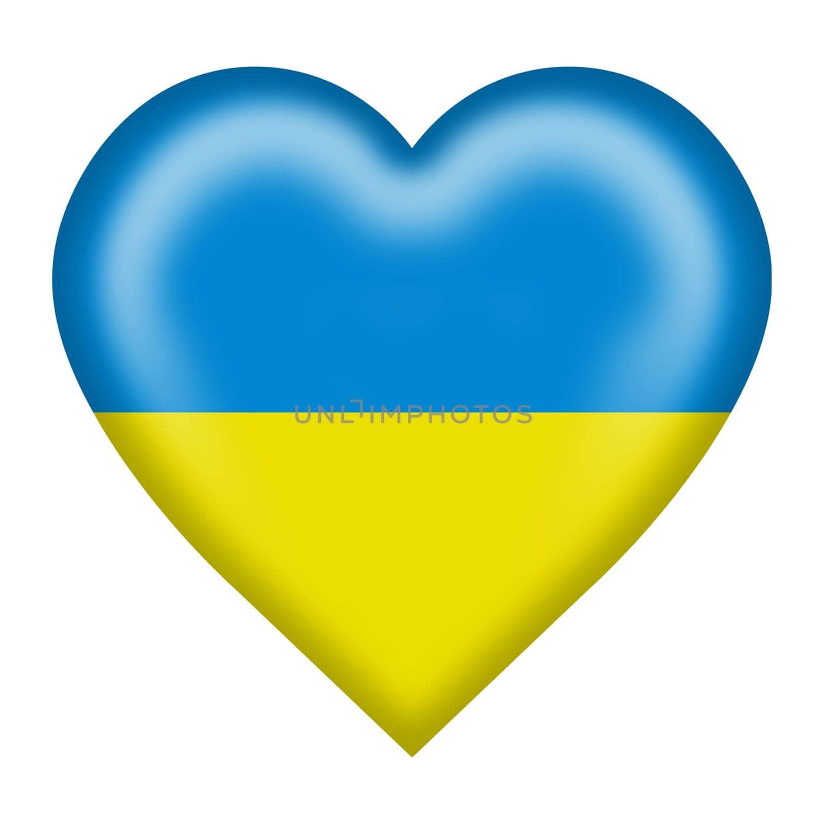 A Ukraine flag heart button isolated on white with clipping path 3d illustration