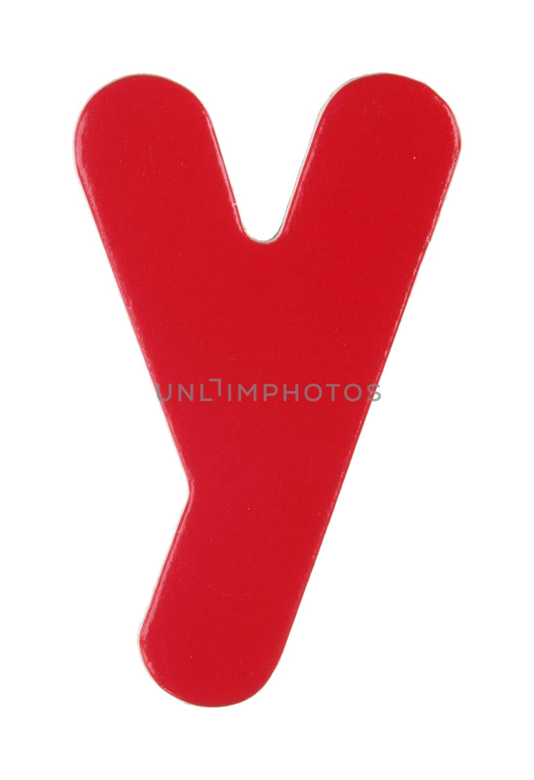 A lower case y magnetic letter on white with clipping path