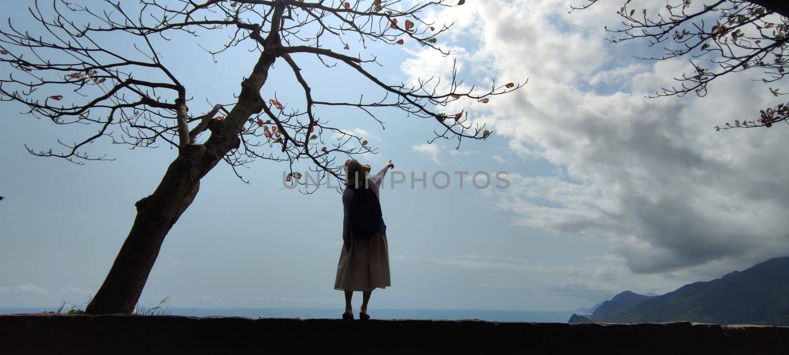Hualien ocean of Taiwan. China. Beautiful blue sea with lush mountain and granite pebble beach
