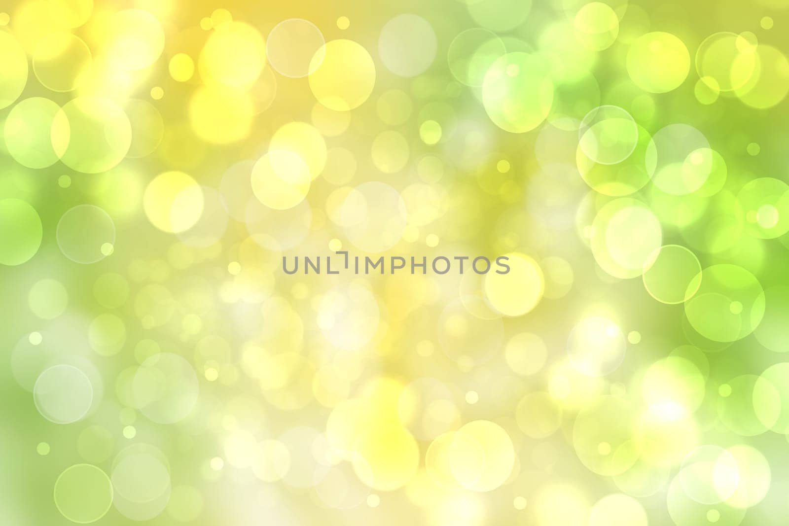 Hello spring background. Abstract bright spring or summer landscape texture with natural green yellow bokeh lights and sunshine. Beautiful backdrop with space.