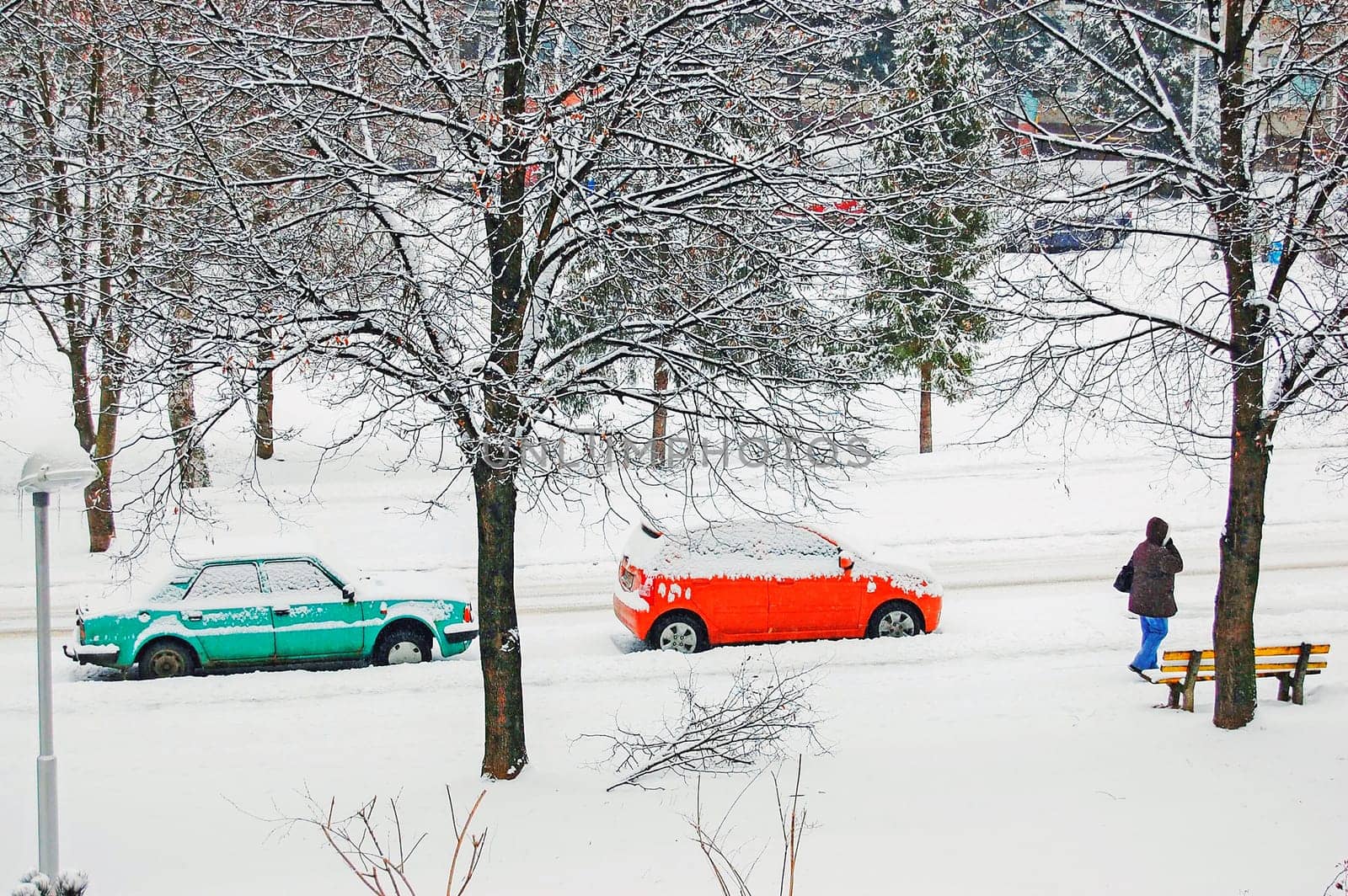 Street covered with snow  in winter