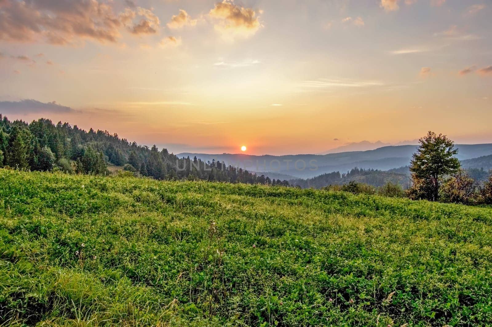 Sunset over the hills in Slovakia