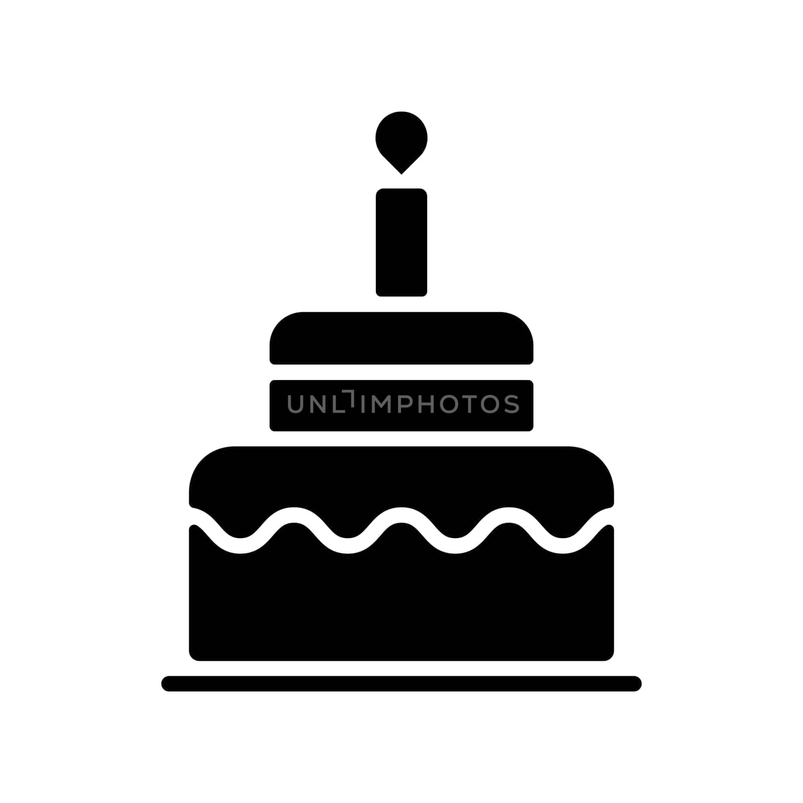 Birthday cake vector isolated glyph icon. Graph symbol for children and newborn babies web site and apps design, logo, app, UI