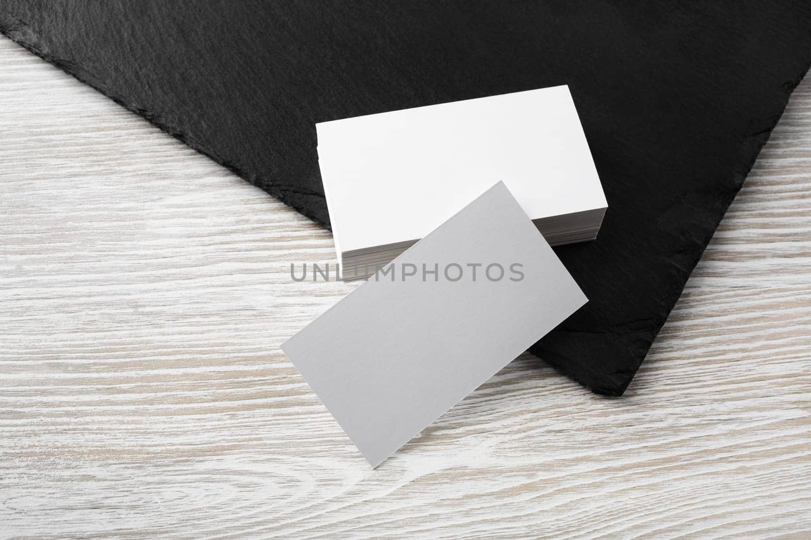 Blank white business cards. Mockup for ID. Template for graphic designers portfolios.