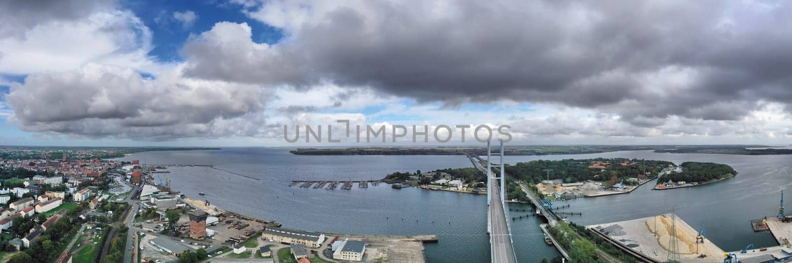 Aerial panorama over the Baltic Sea near Stralsund