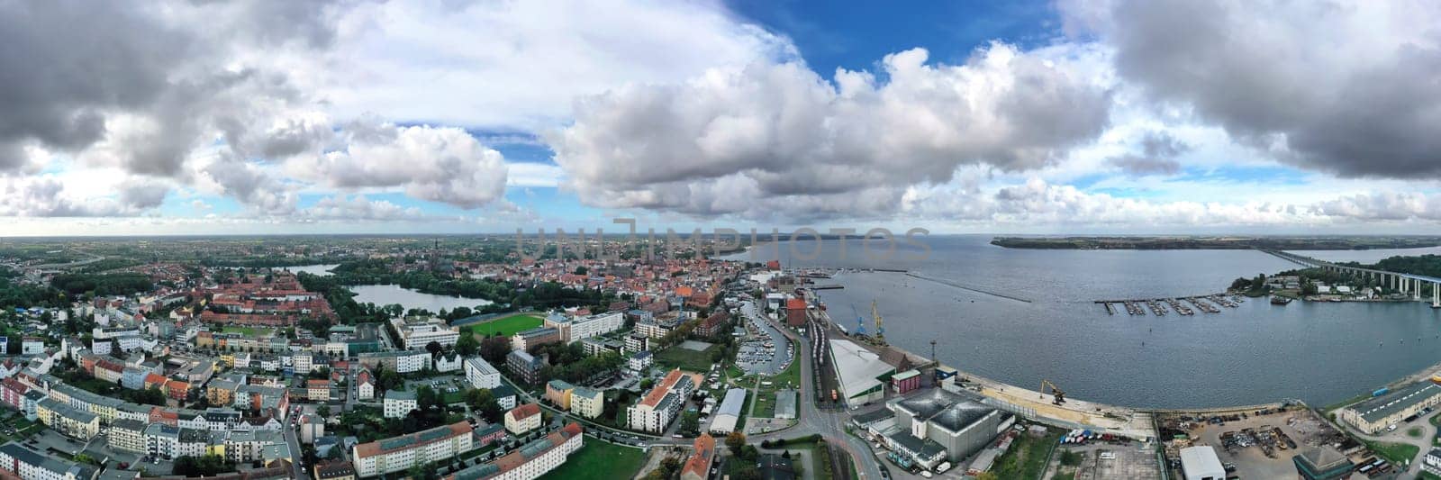 Aerial panorama over the Baltic Sea near Stralsund
