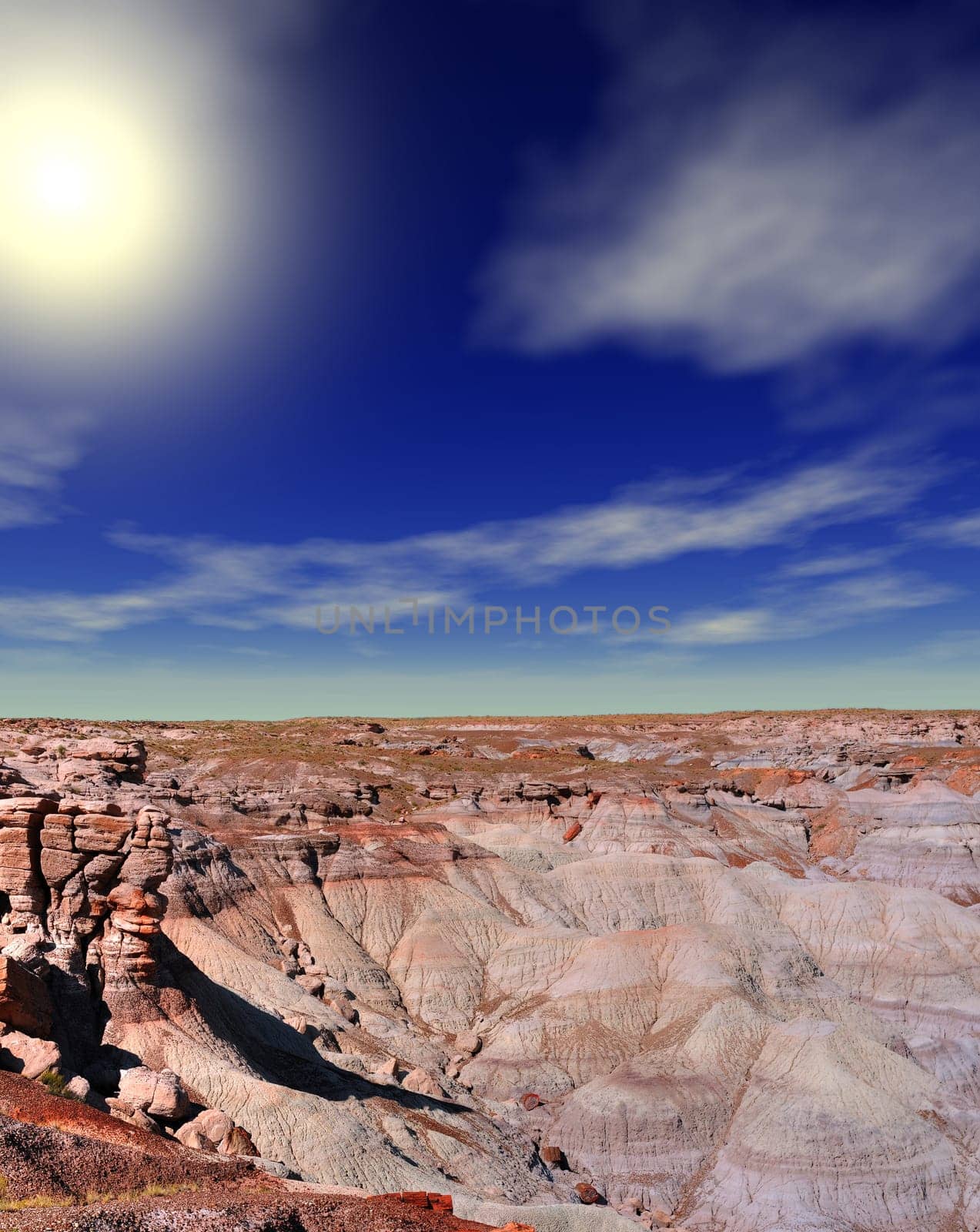 Sunrise scenic landscape of ancient petrified forest in Arizona
