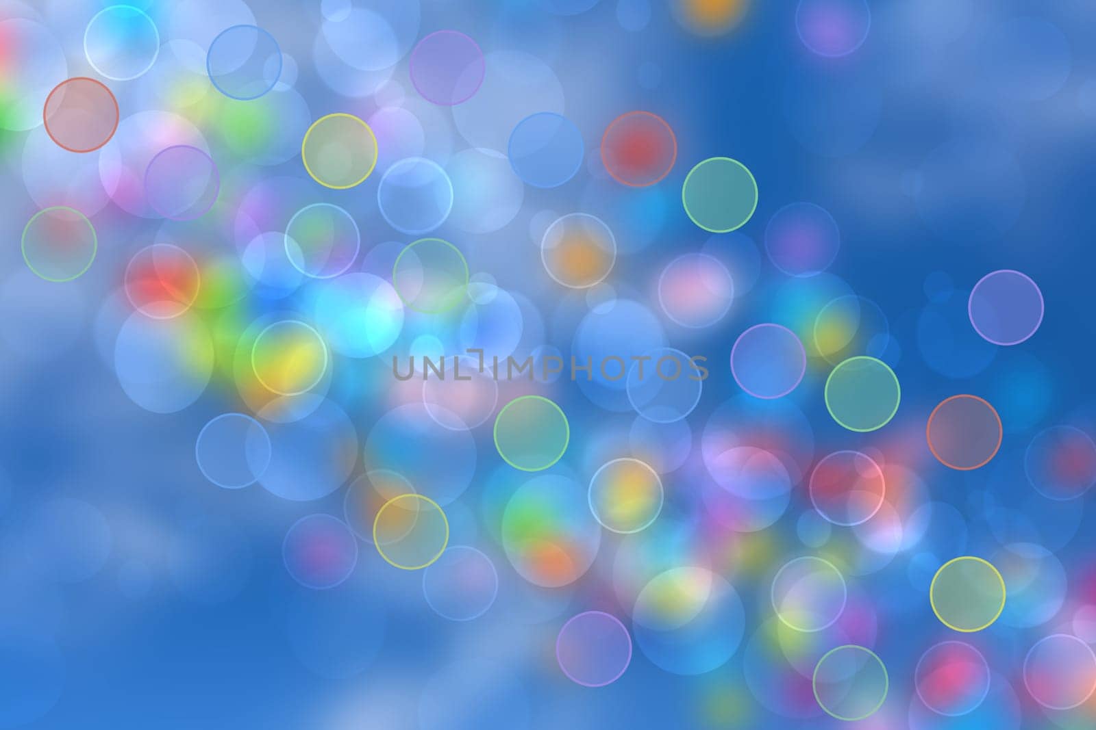 Light multicolor background. Abstract blurred fresh vivid spring summer light pastel gradient pink blue yellow green turquoise bokeh texture with bright circular soft color lights. Beautiful backdrop illustration.