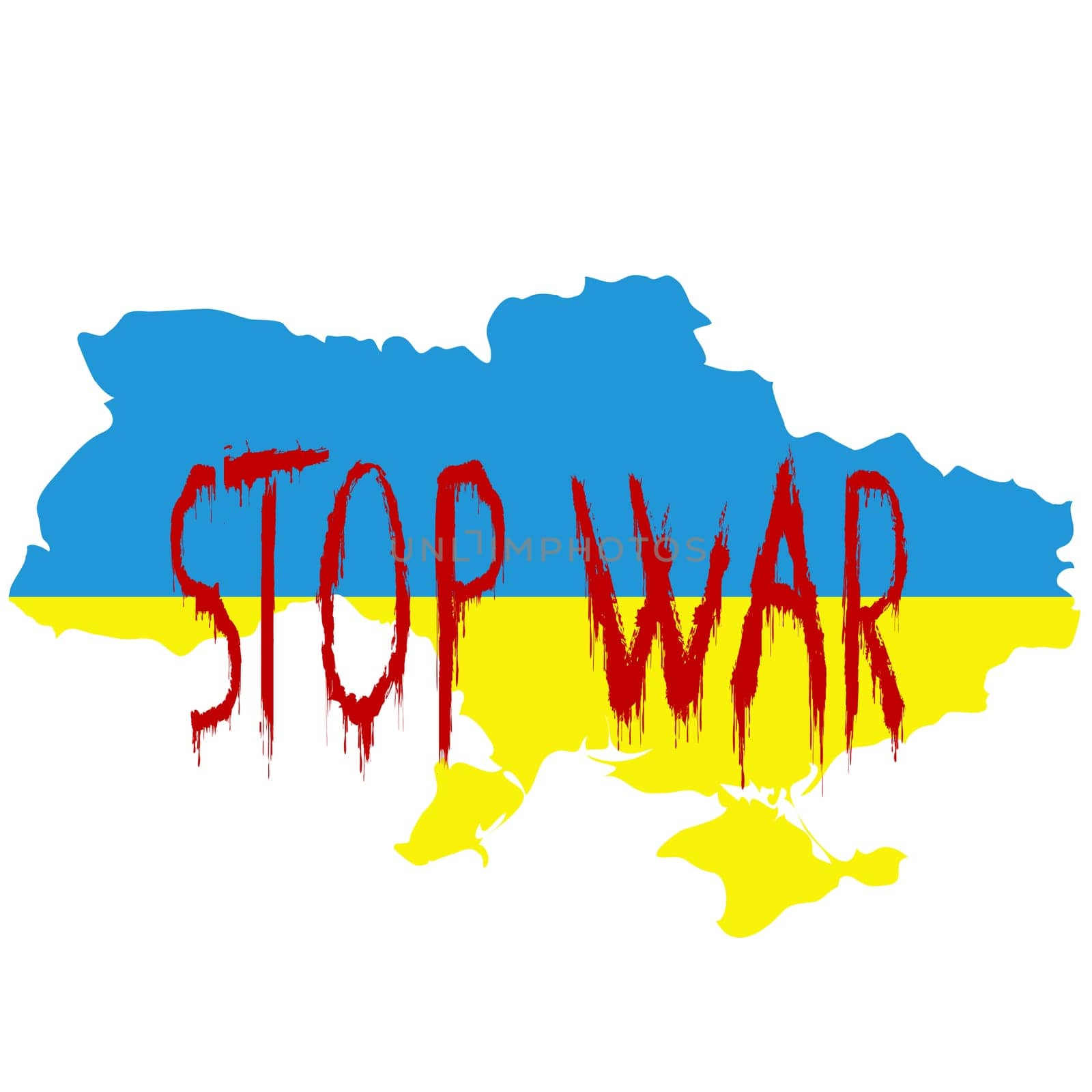 STOP WAR concept with Ukraine map in Ukraine flag's colors