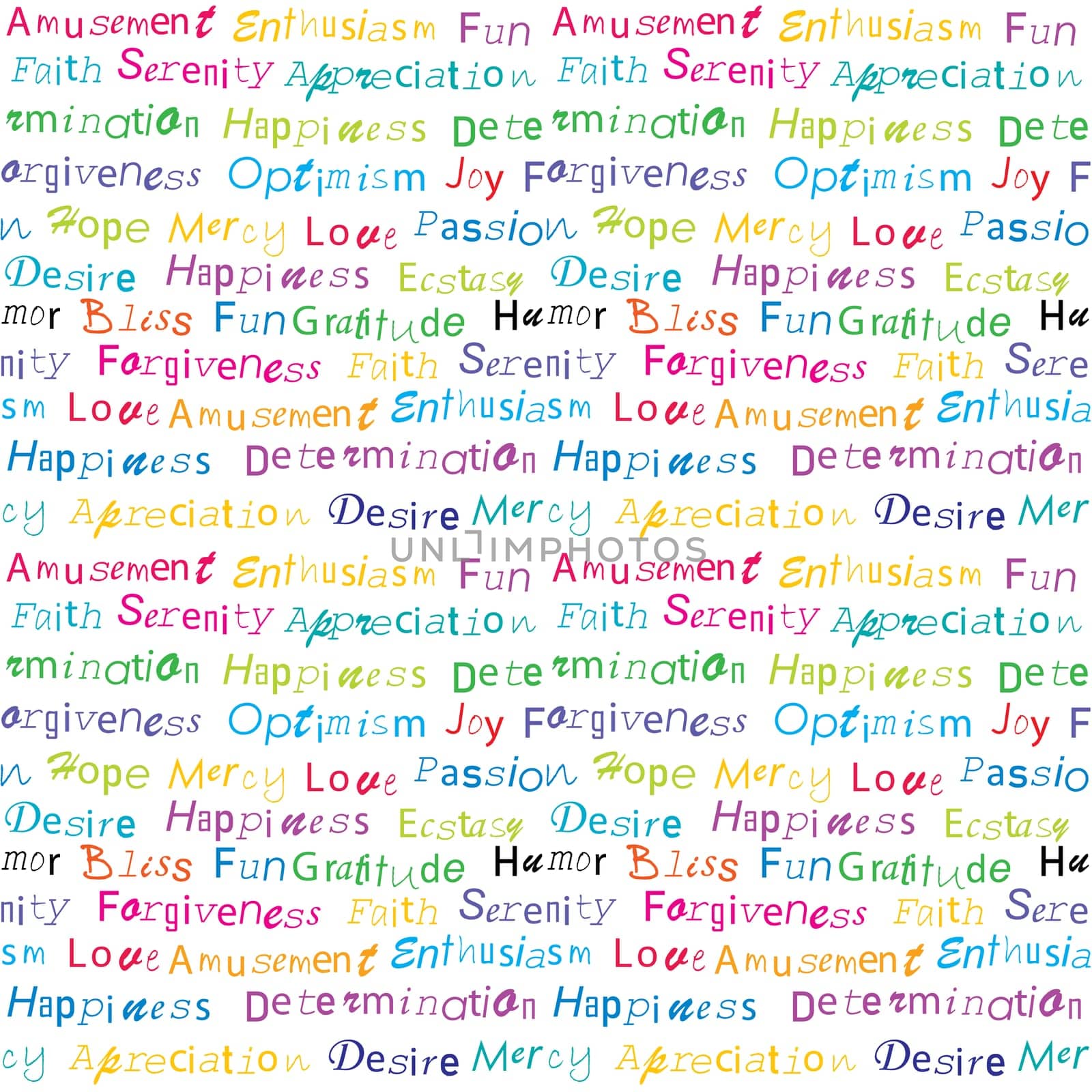 Seamless typography with positive feelings words