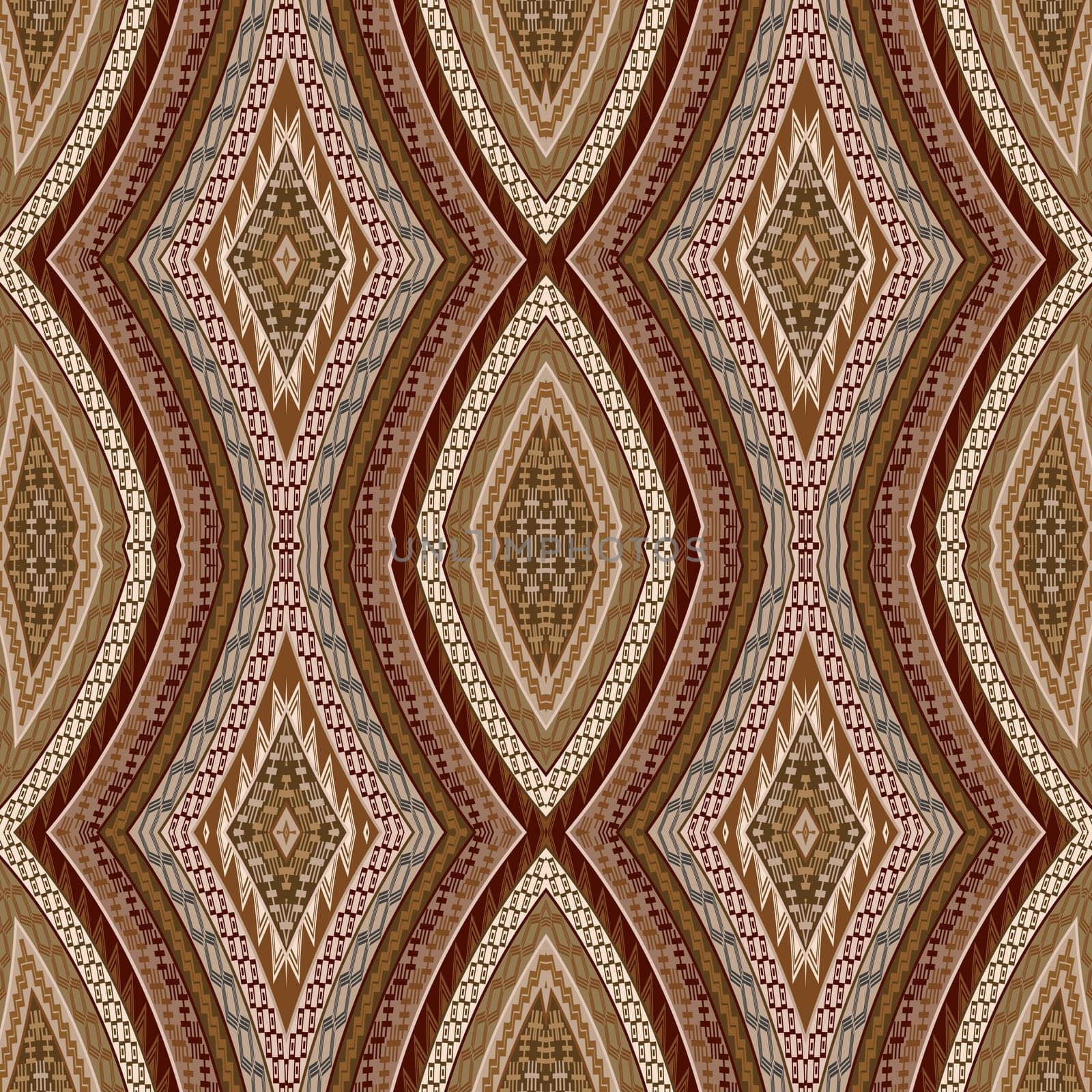 Geometric decorative seamless pattern with brown ethnic motifs