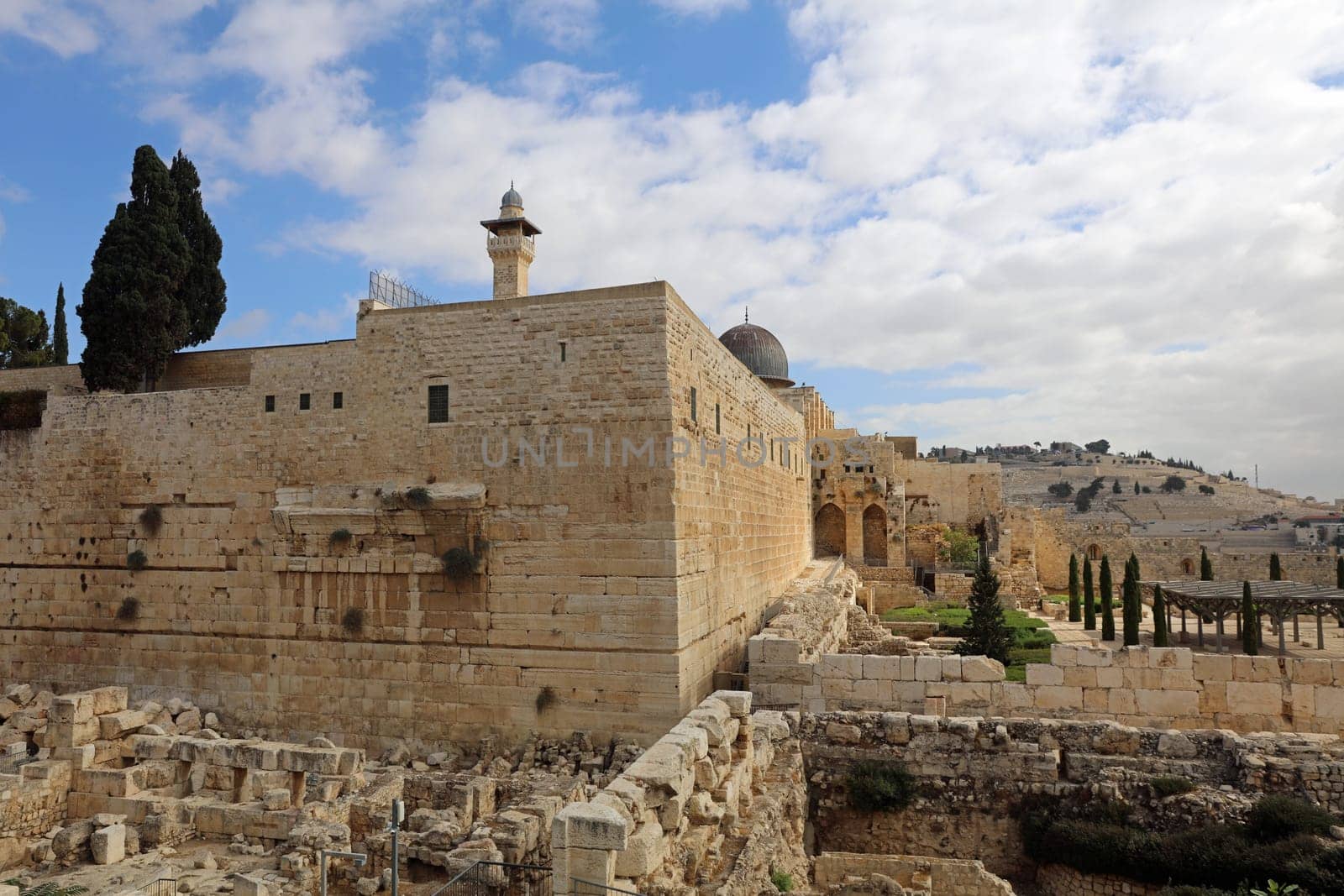 Jerusalem old town with Al-Aqsa Mosque and Temple Mount. Israel