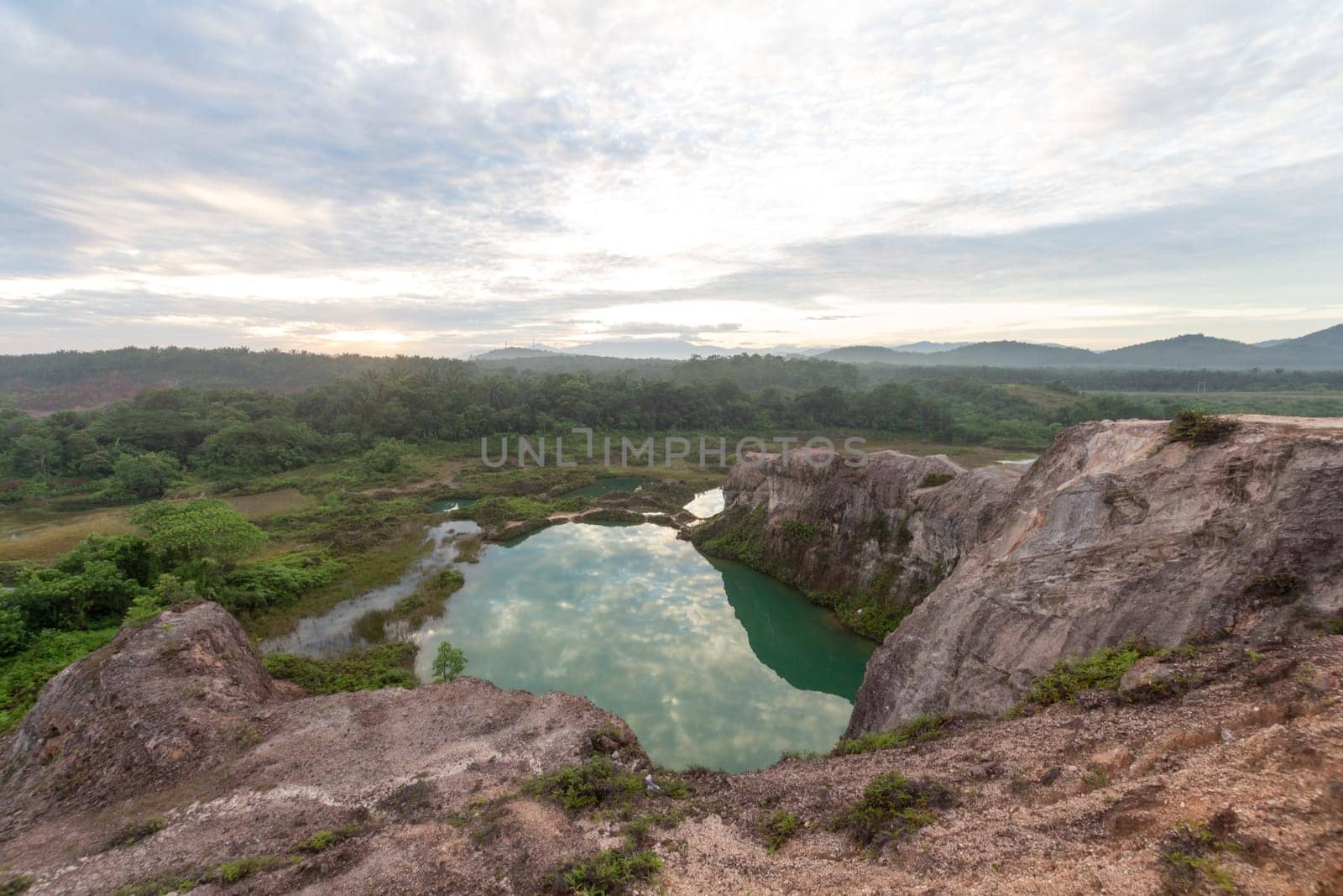 Beautiful lake with reflection of cloud view from top