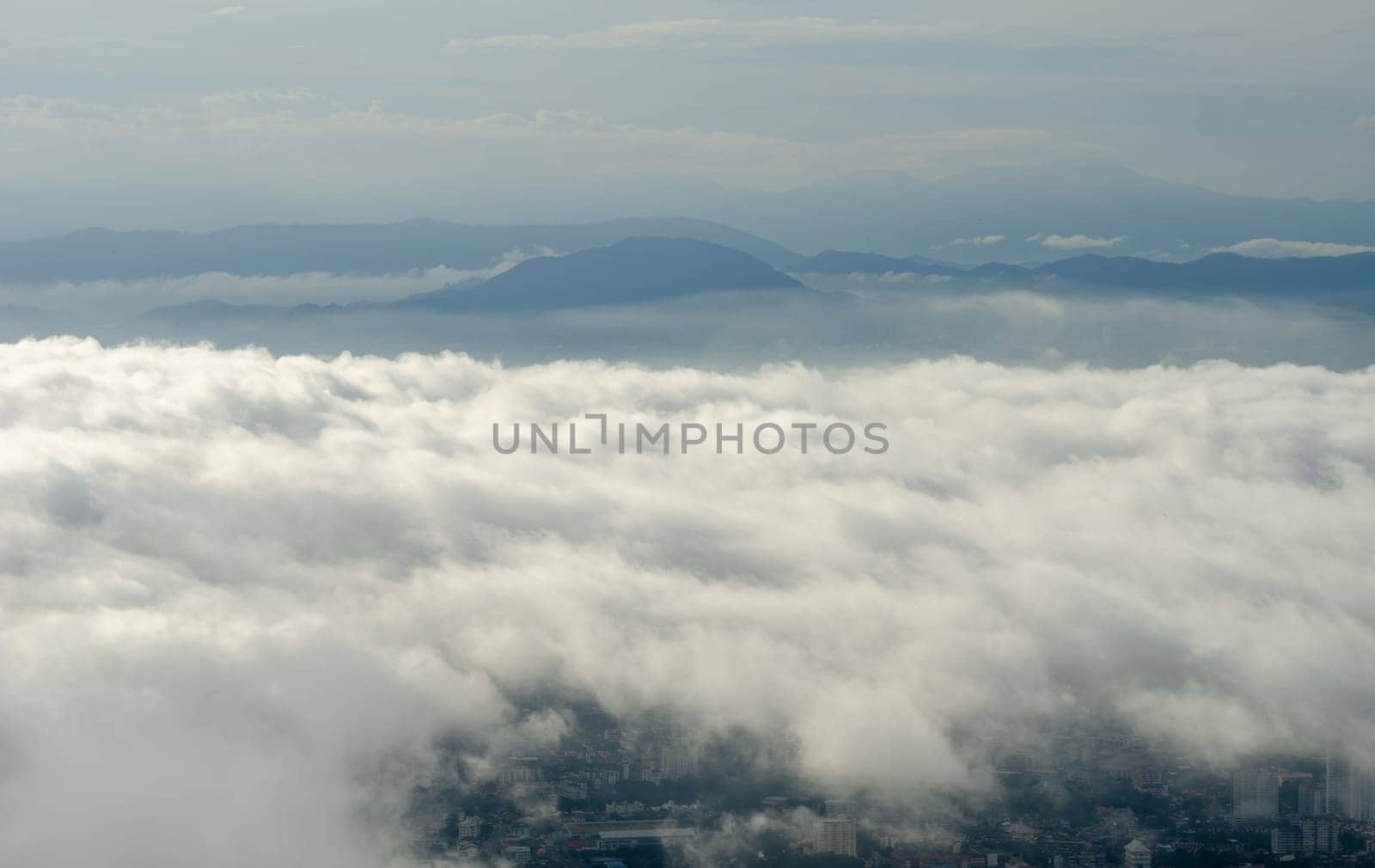 Aerial view above cloud near Bukit Mertajam town