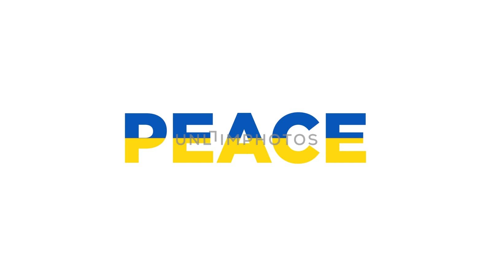 Ukraine flag color of word PEACE in isolated white background