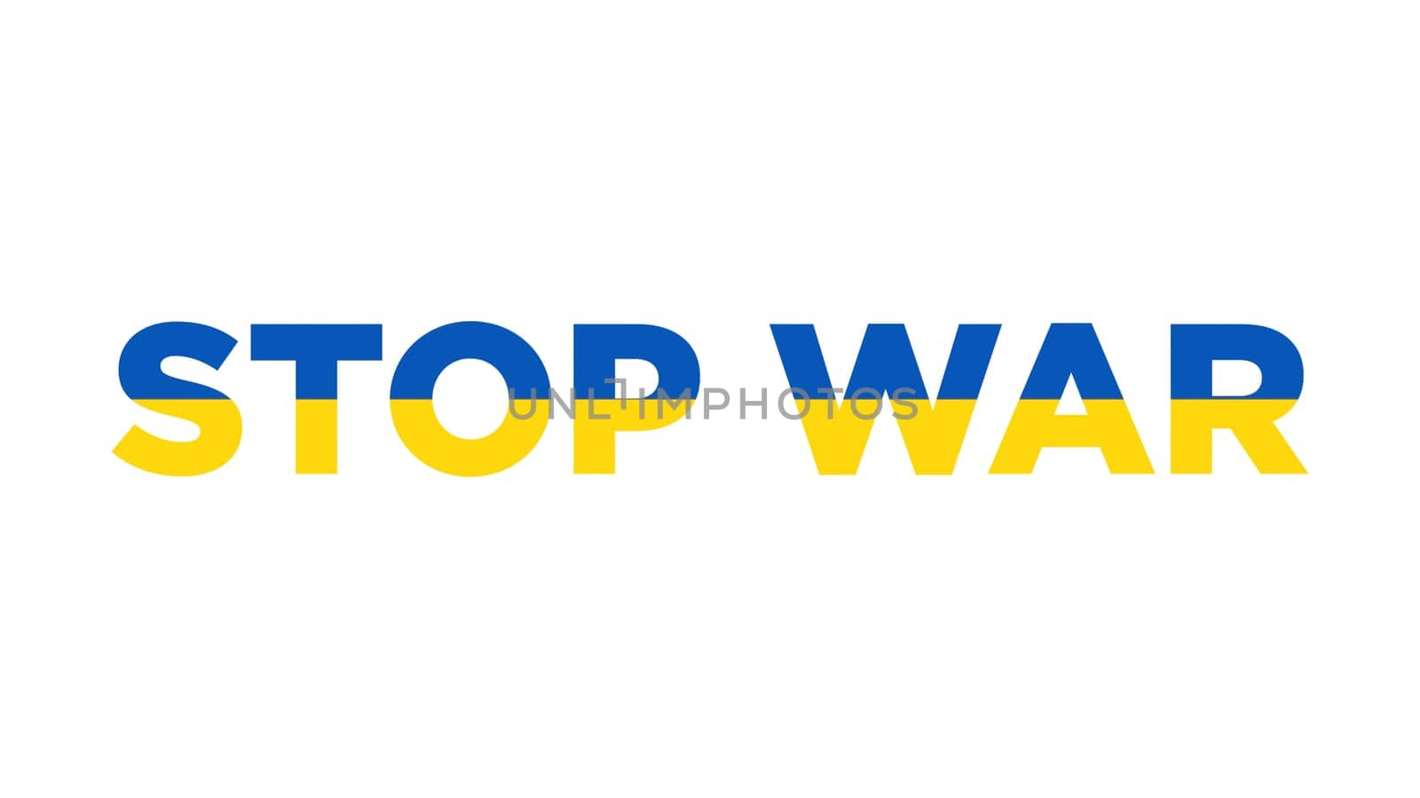 STOP WAR with Ukraine flag color blue and yellow in white background. Peace, anti war concept