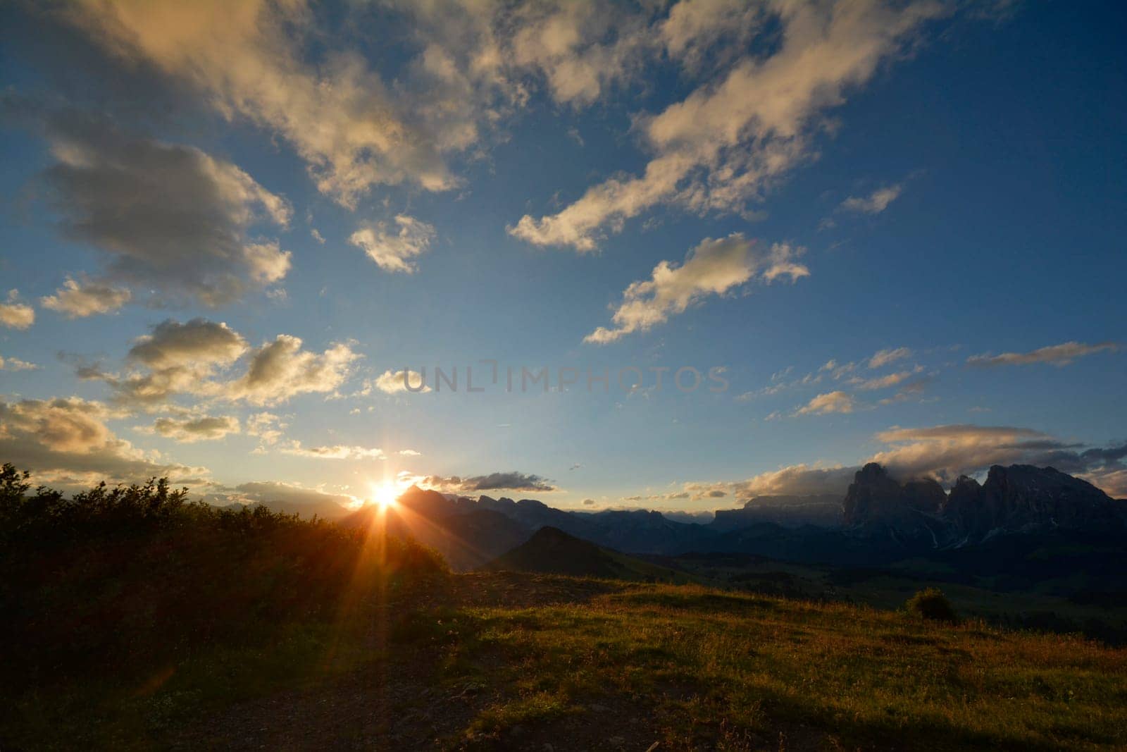 sunrise at the seiser alm in italy