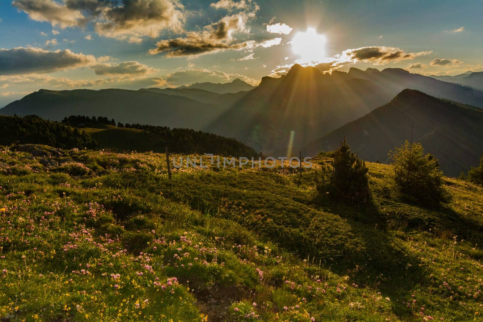 sunrise at the seiser alm in italy