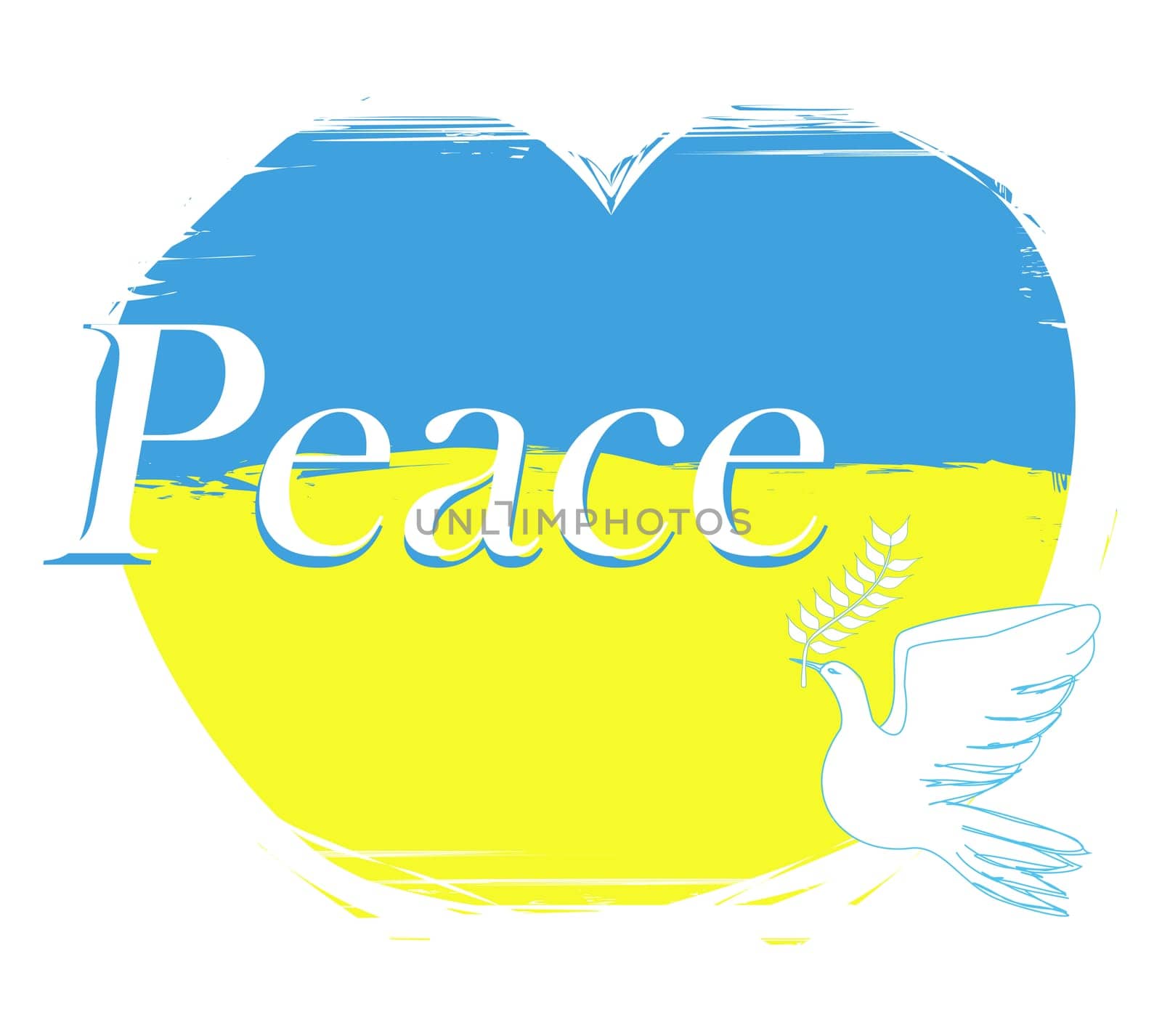 Symbol of peace, dove bird on the background of the flag of Ukraine - banner