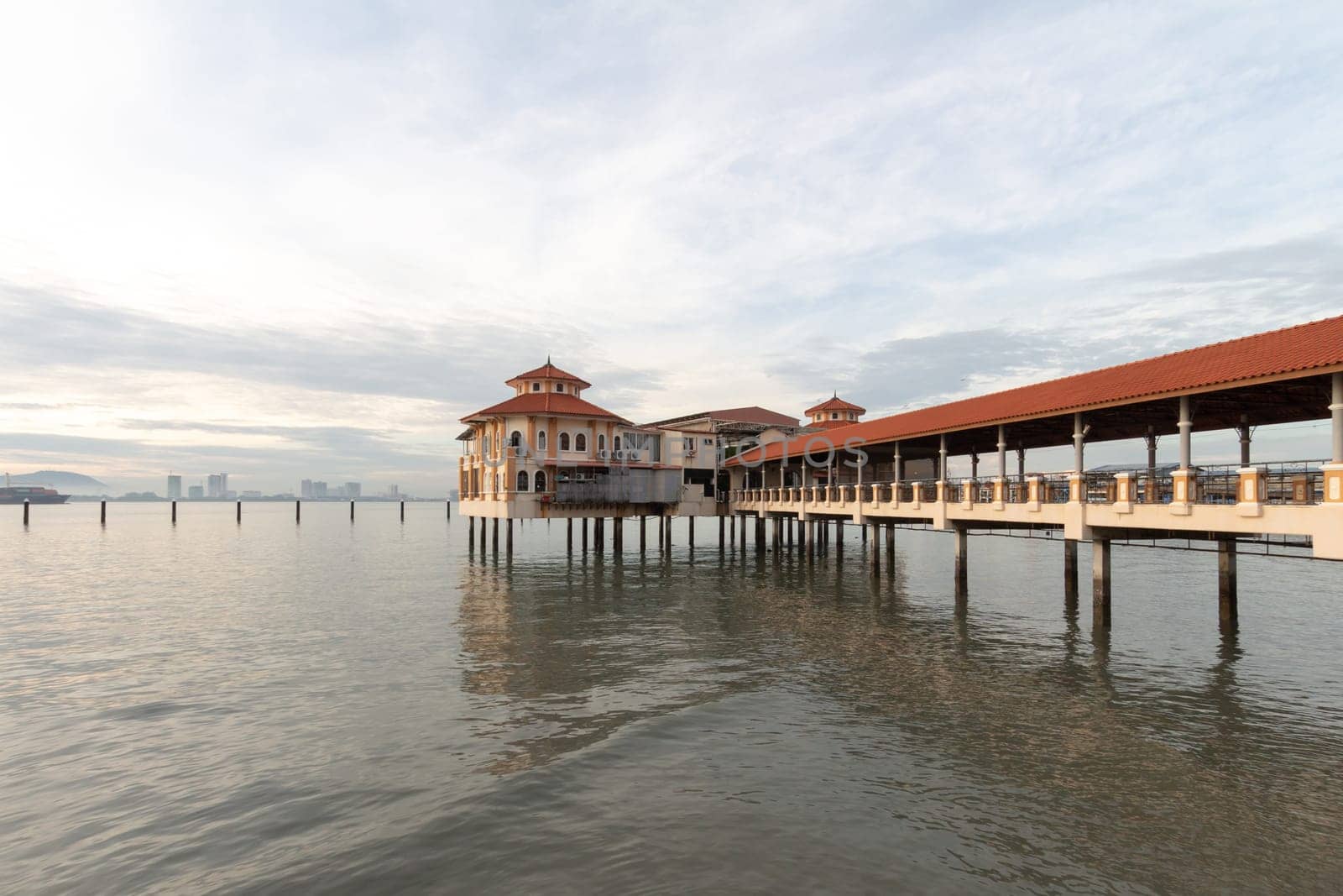 Georgetown, Penang, Malaysia - Jun 25 2017: Architecture Church Street Pier in cloudy morning