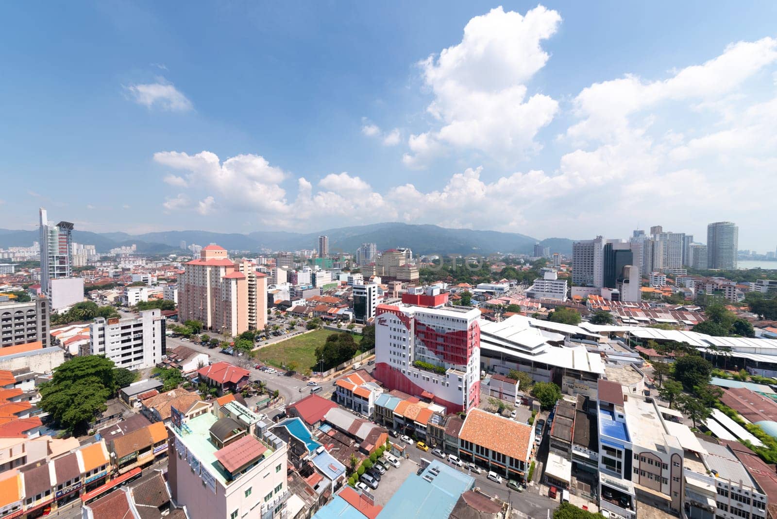 Georgetown, Penang, Malaysia - Jun 03 2017: Tune Hotel view from high angle in blue sunny day