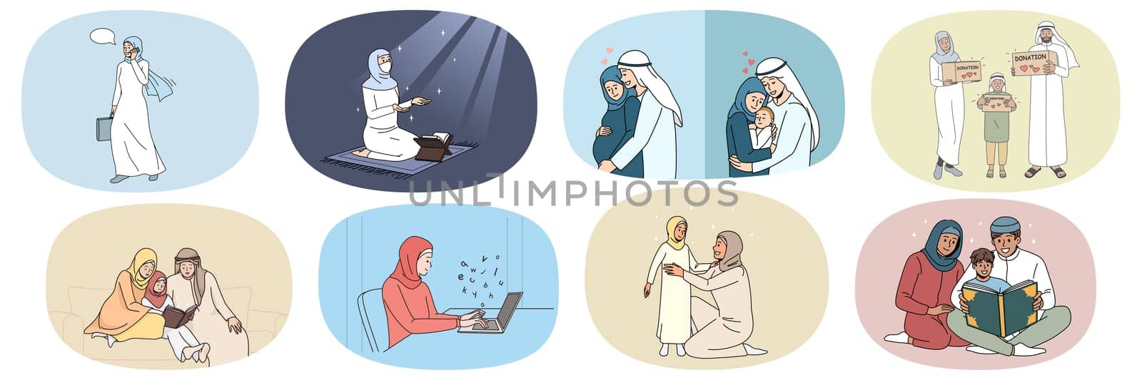 Set of Arabic people in traditional national clothes