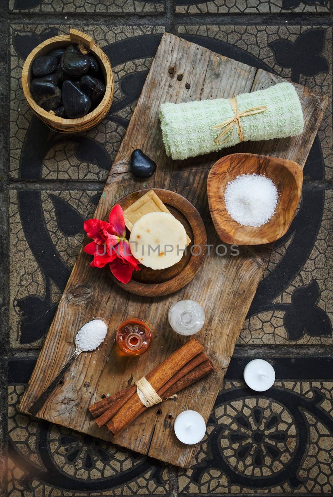 Natural spa product on rustic wood.