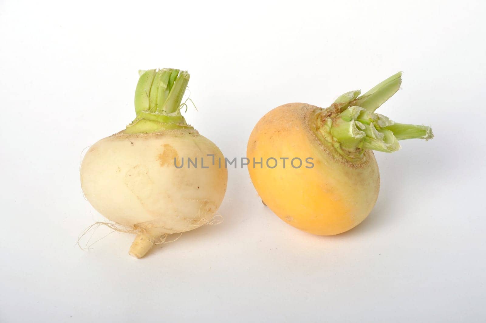 Young turnips on a white background