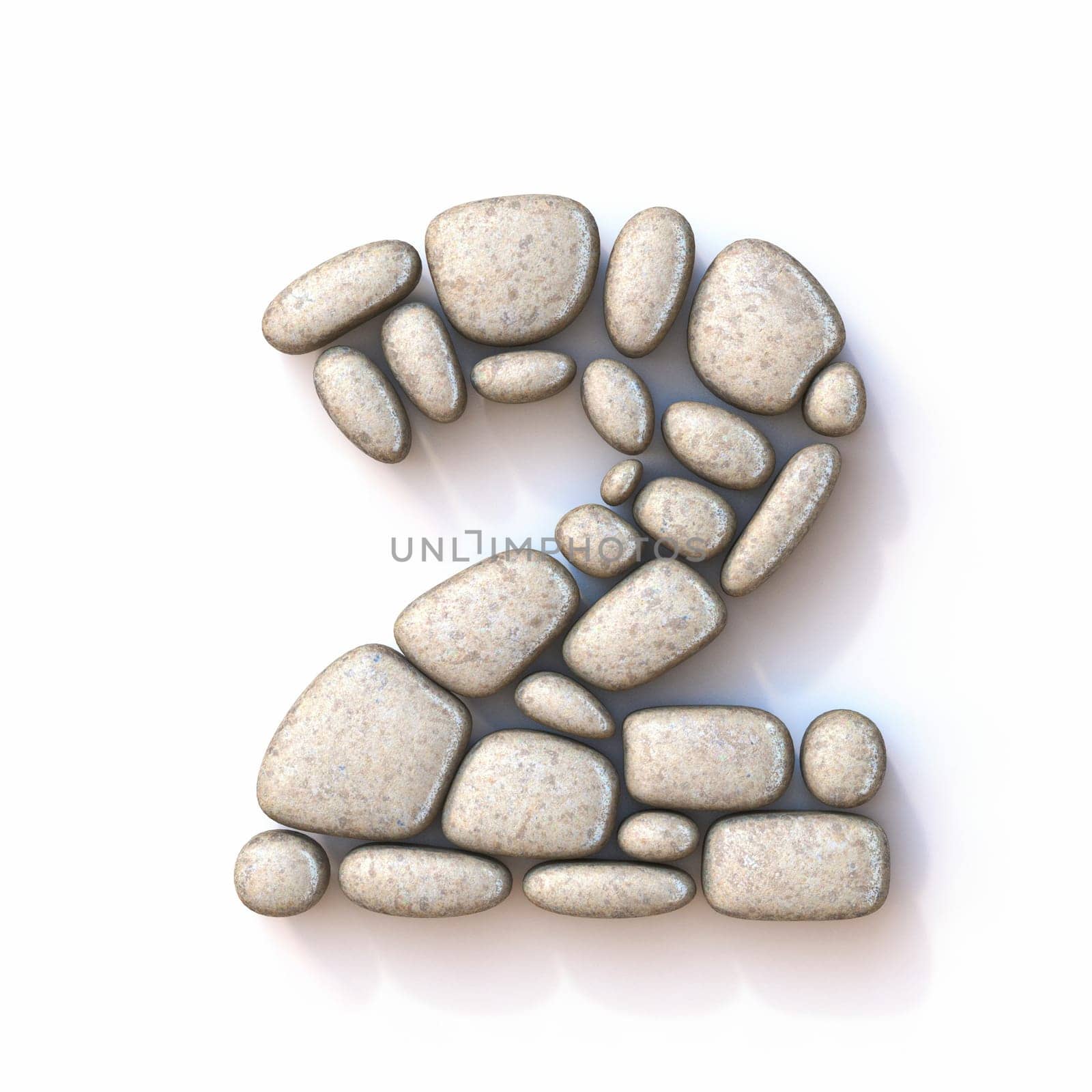 Pebble font Number 2 TWO 3D rendering illustration isolated on white background