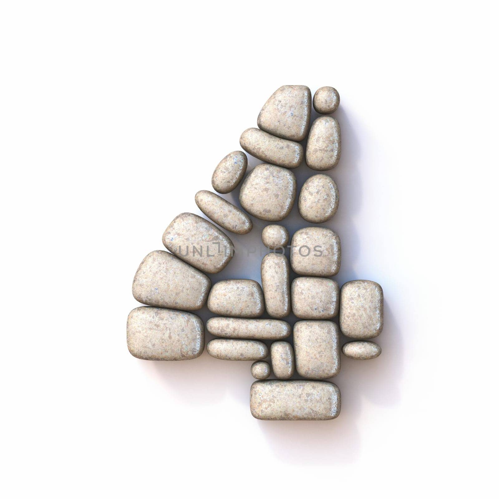 Pebble font Number 4 FOUR 3D rendering illustration isolated on white background