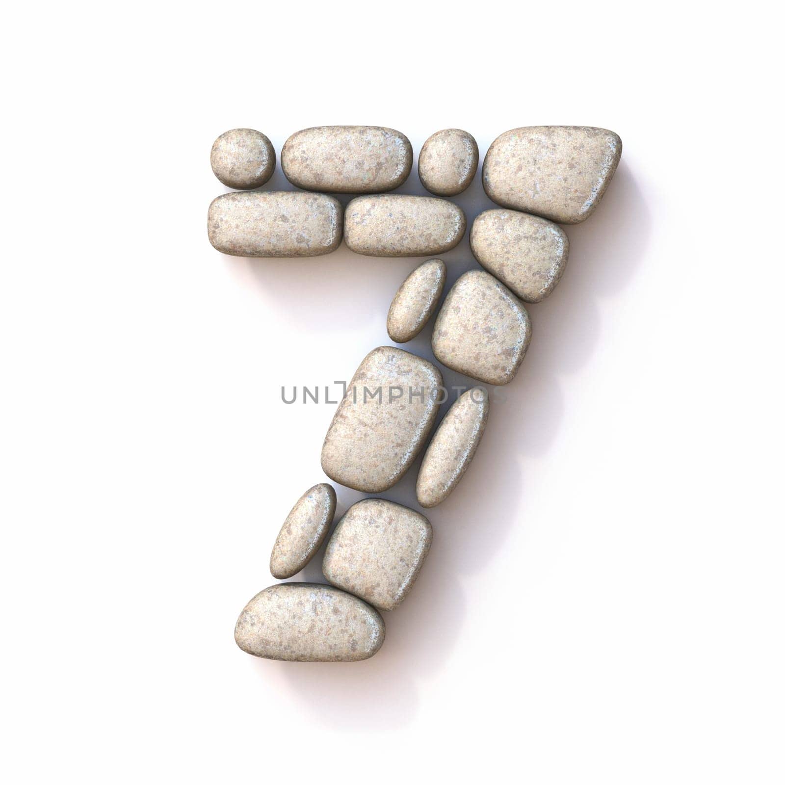 Pebble font Number 7 SEVEN 3D rendering illustration isolated on white background
